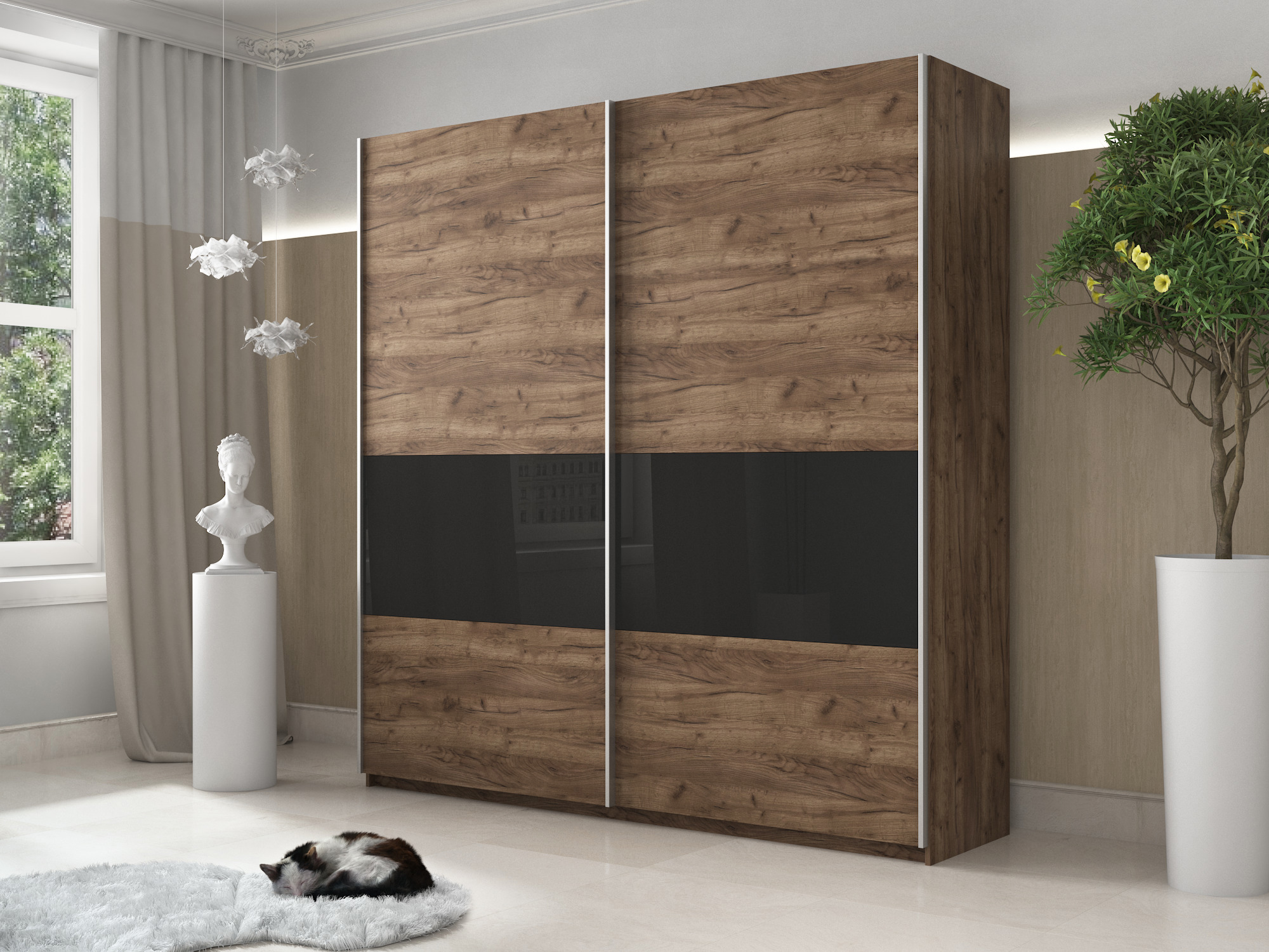 Изображение товара Шкаф-купе Прайм 2 дверный из ЛДСП цвет крафт табачный 220x230x57 см с 14 полками