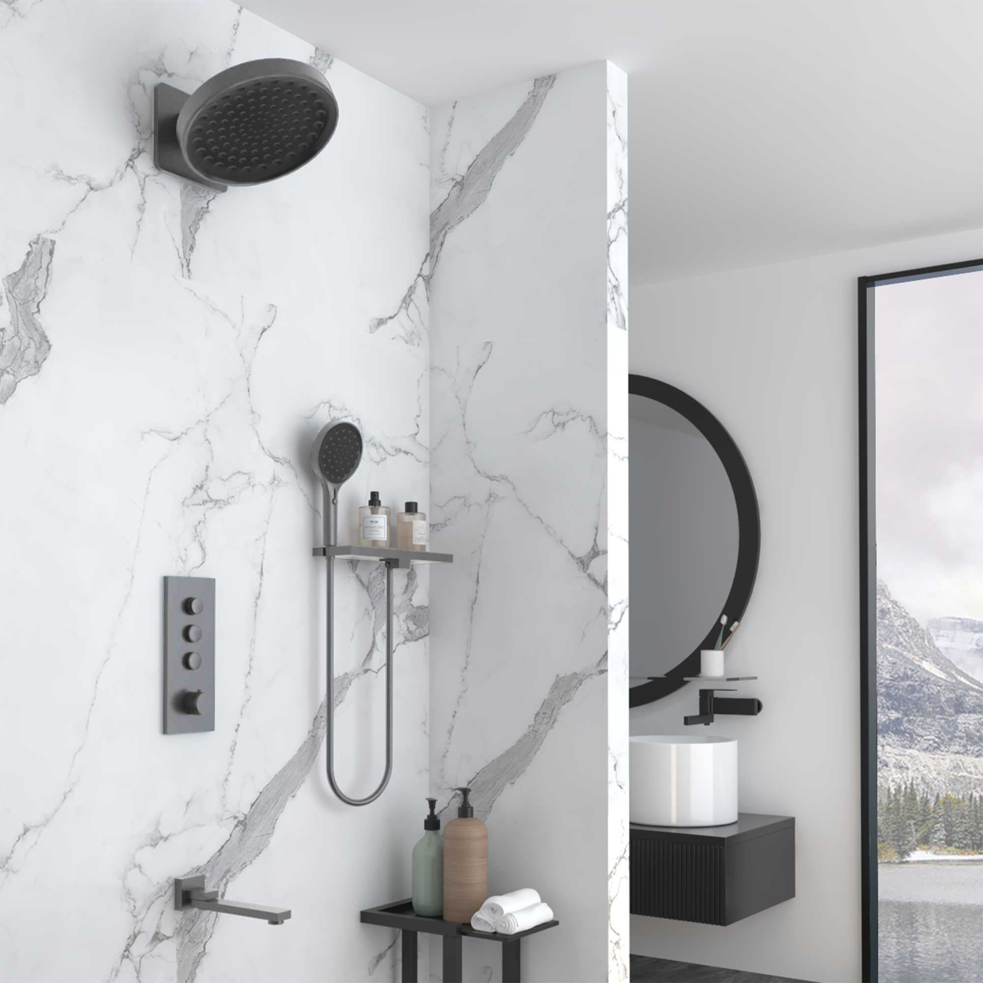 Изображение товара Душевая система VINCEA Inspire VSFW-433TI3RGM скрытого монтажа цвет вороненая сталь