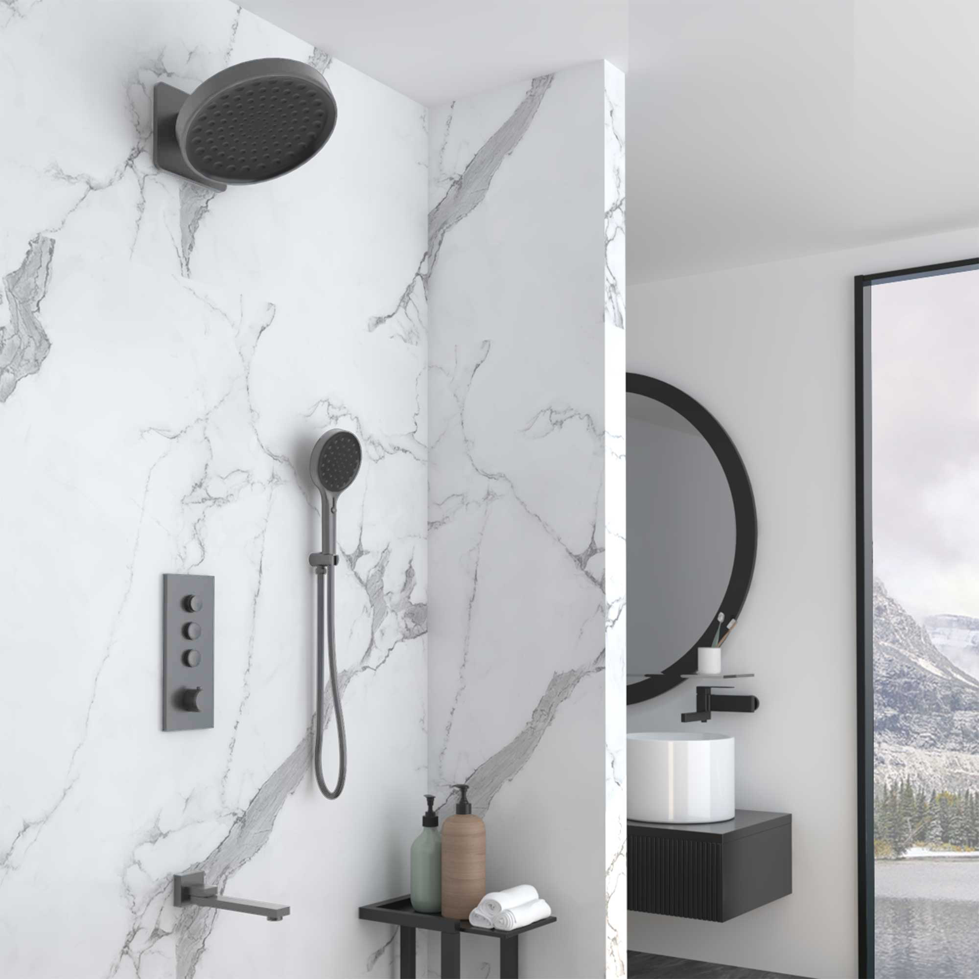 Изображение товара Душевая система VINCEA Inspire VSFW-433ТИ3 скрытого монтажа вороненая сталь Италия 4 режима