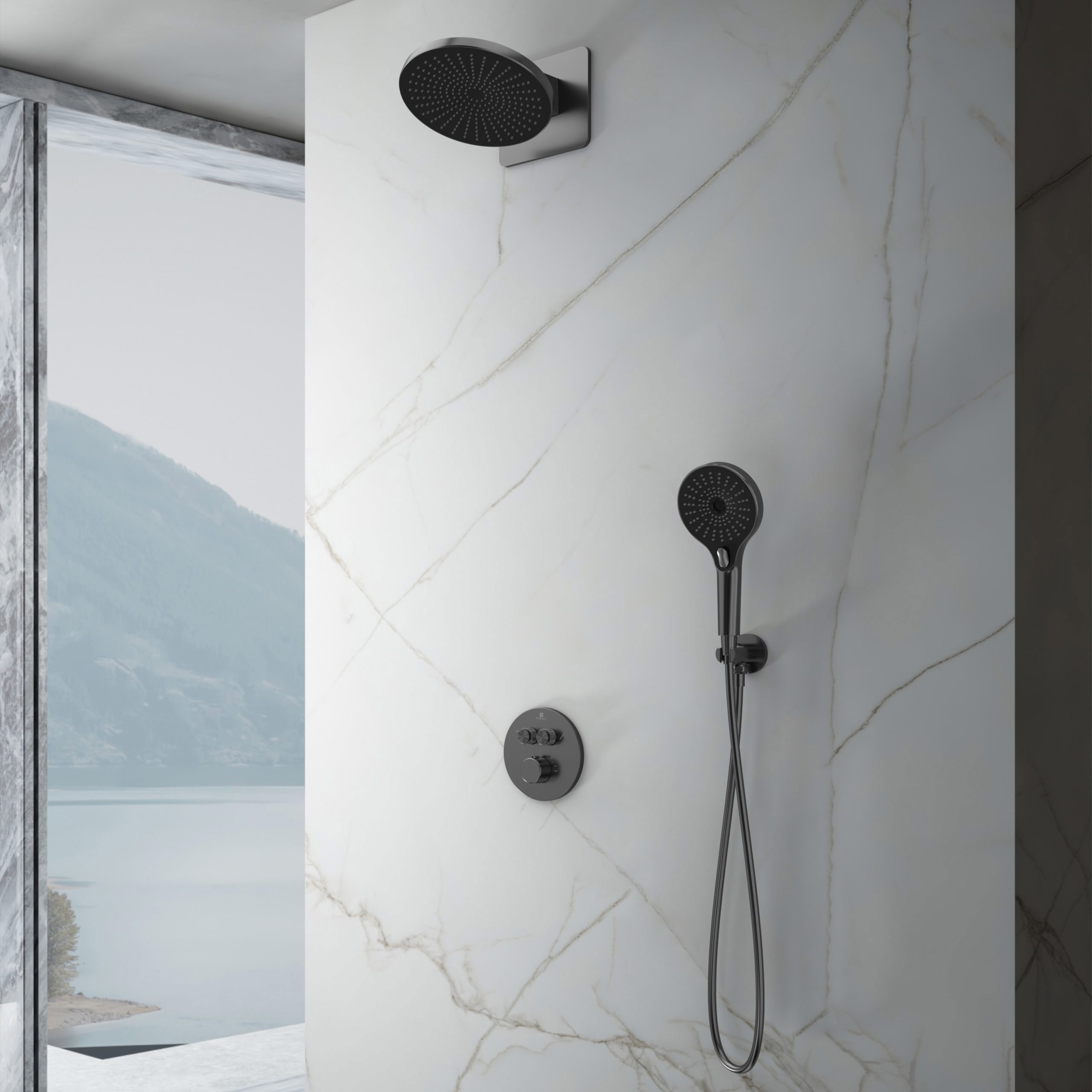 Изображение товара Душевая система Vincea Inspire VSFW-3I22MT5GM встраиваемый термостат двухрежимный цвет вороненая сталь