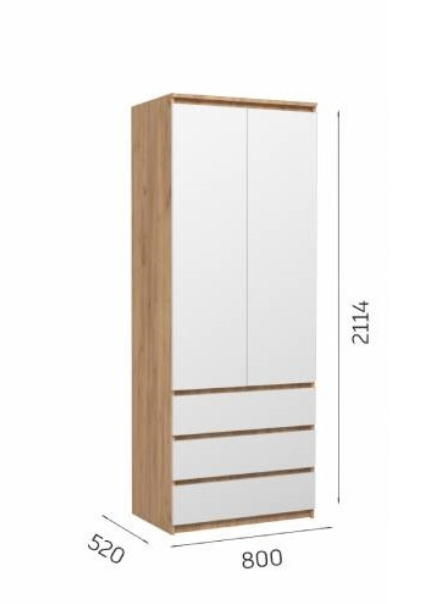 Изображение товара Шкаф распашной 2 дверный из ЛДСП белый с дуб крафт золотой 80x211x52 см