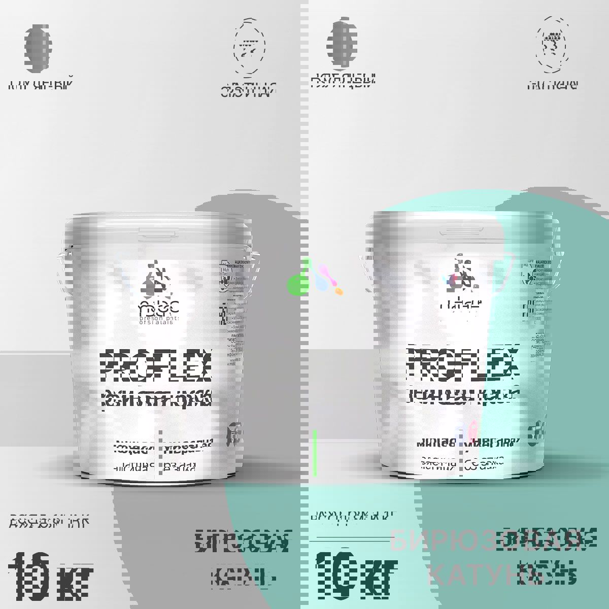 Изображение товара Краска резиновая Malare ProfleX Latex универсальная быстросохнущая полуглянцевая цвет бирюзовая катунь 10 кг