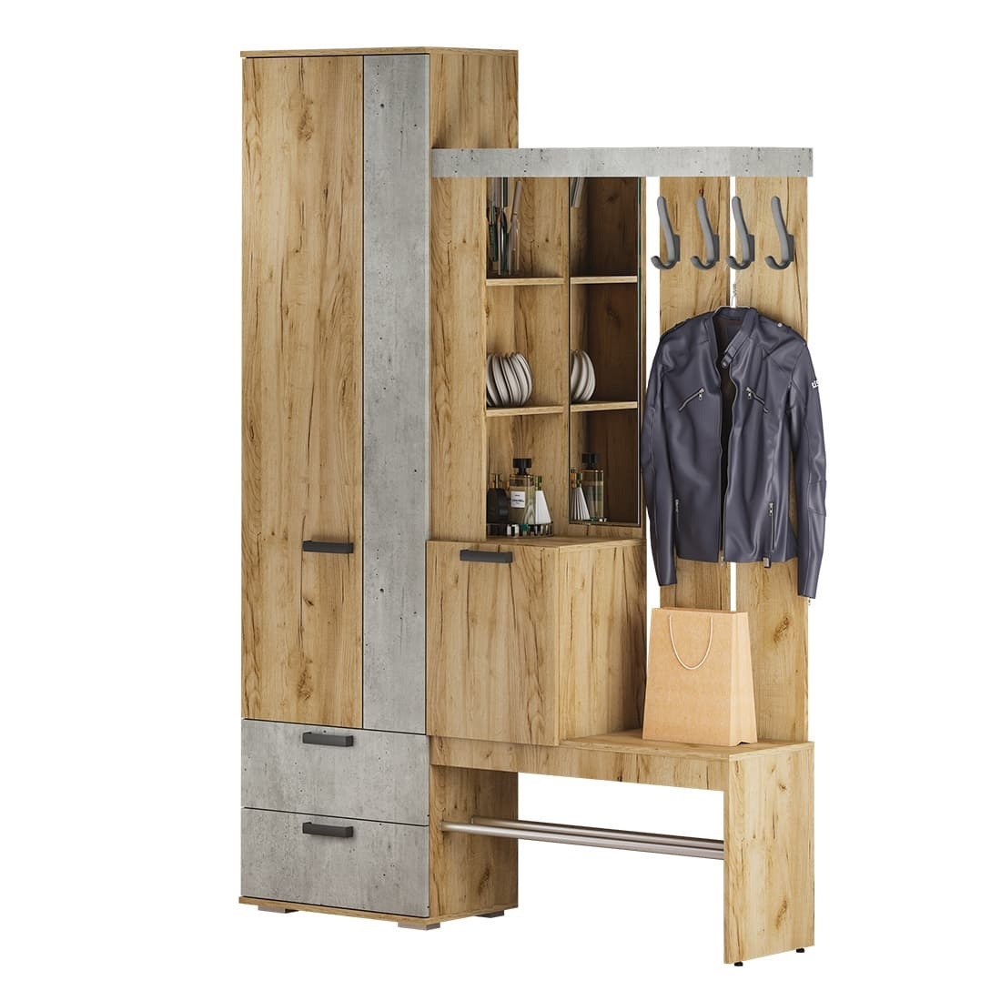 Изображение товара Комплект гардеробная Арника Трамп 10x217x37 см ЛДСП цвет дуб крафт золотой/бетон