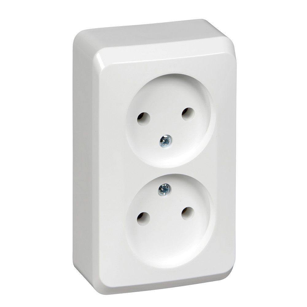 Изображение товара Розетка Systeme Electric Этюд двойная накладная белая 2 поста 220В 16А