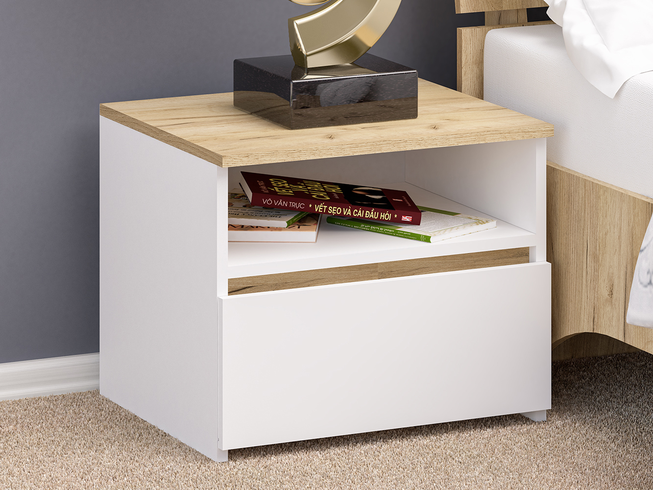 Изображение товара Тумба прикроватная Пирамида 50x41x42 см 1 ящик ЛДСП цвет золотой/белый