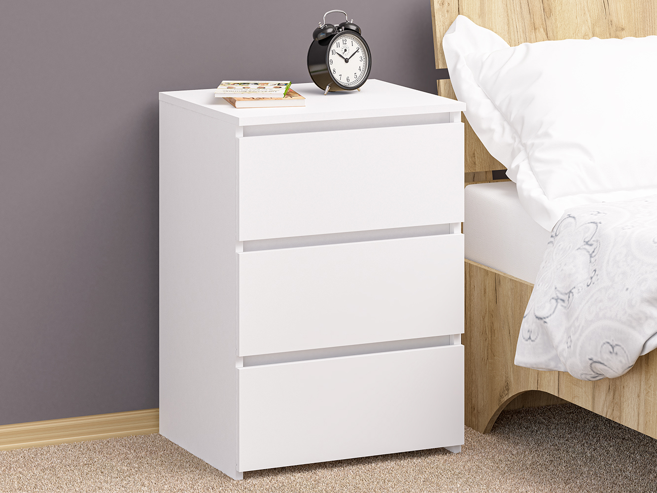 Изображение товара Прикроватная тумба Пирамида ТП-6 3 ящика белый ЛДСП стиль неоклассика
