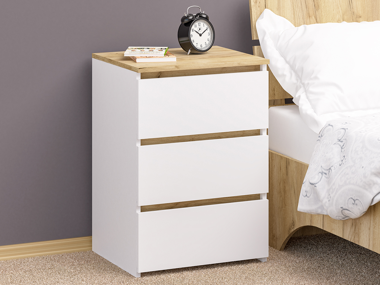 Изображение товара Тумба прикроватная Пирамида 50x71x42 см 3 ящика ЛДСП цвет золотой/белый