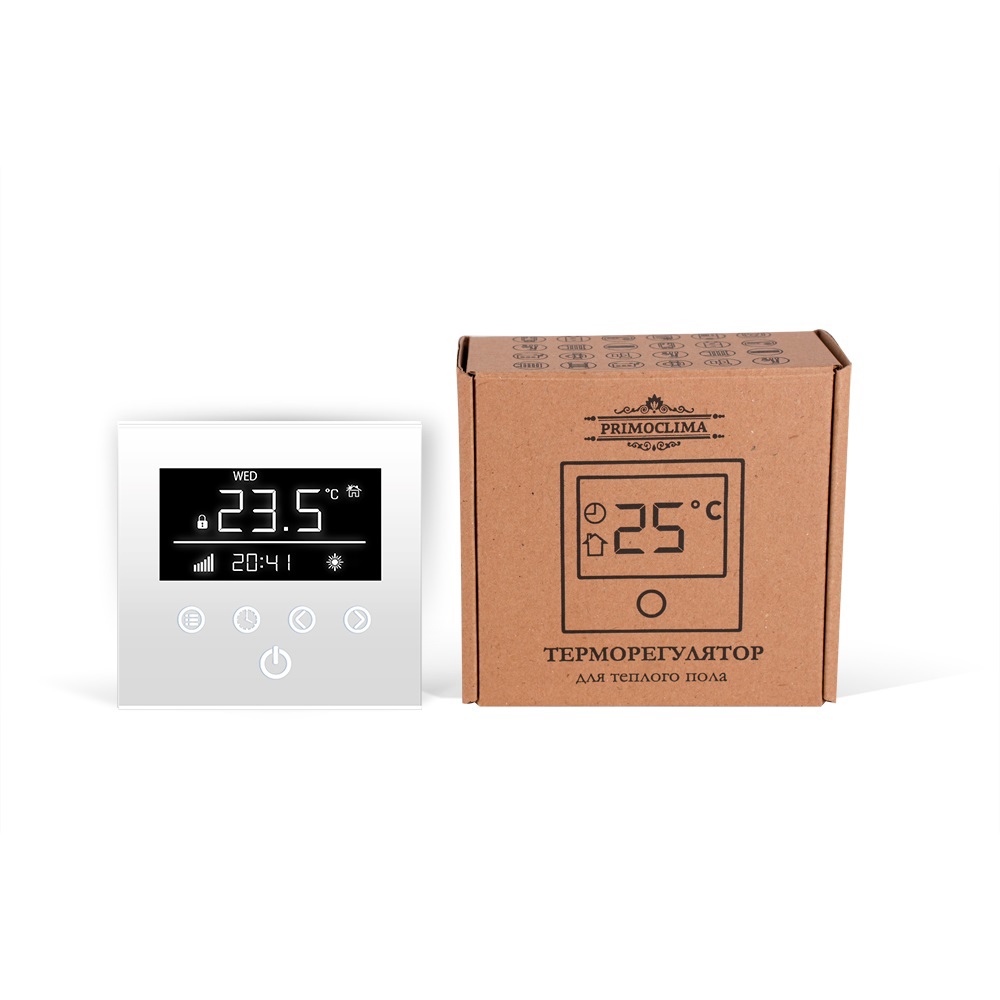 Изображение товара Терморегулятор для теплого пола Primoclima Touch Control PCTC-W программируемый цвет белый