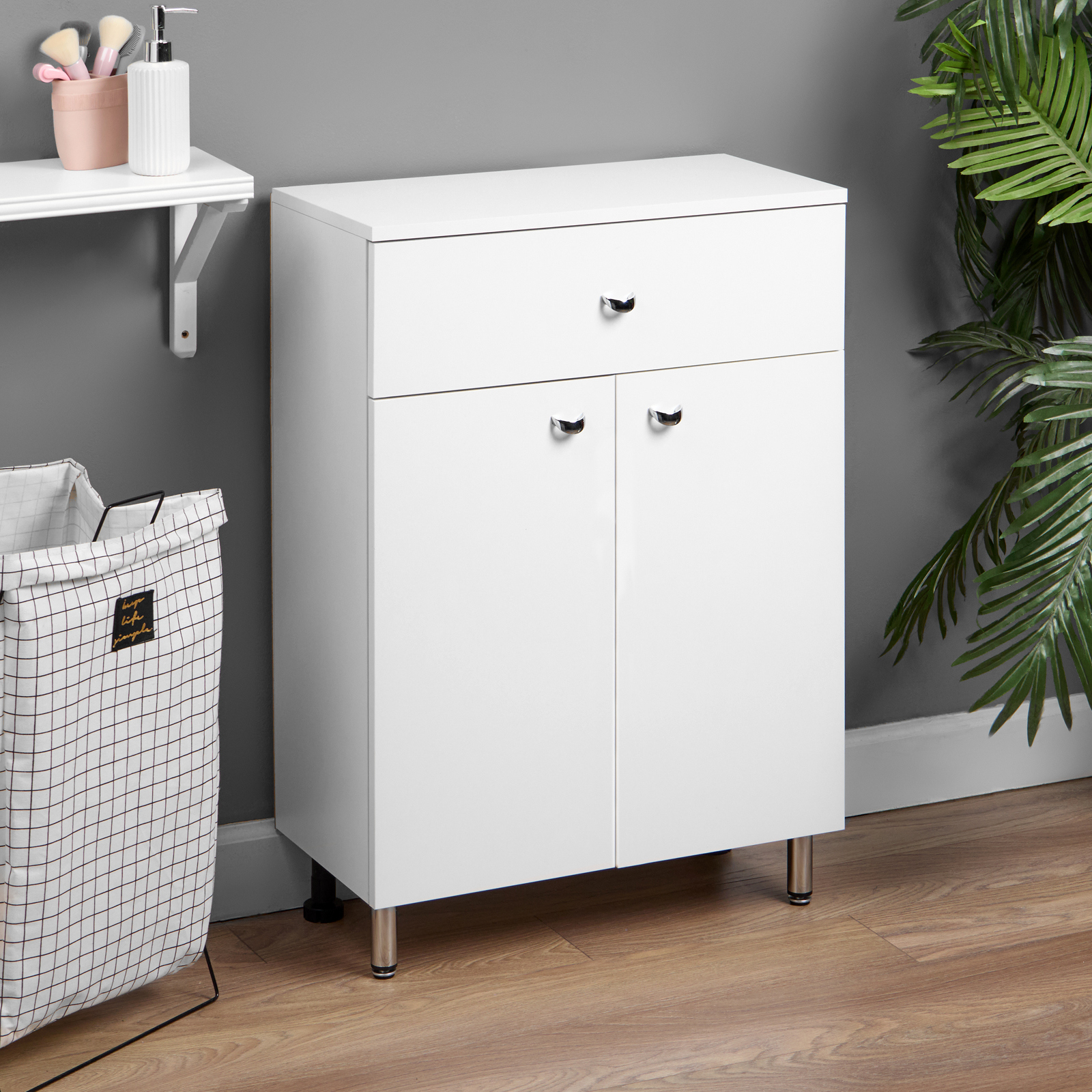 Изображение товара Стеллаж для ванной Клик мебель 1 4297109 ящик 60x30.3x85.4 см ЛДСП белый серия Вега