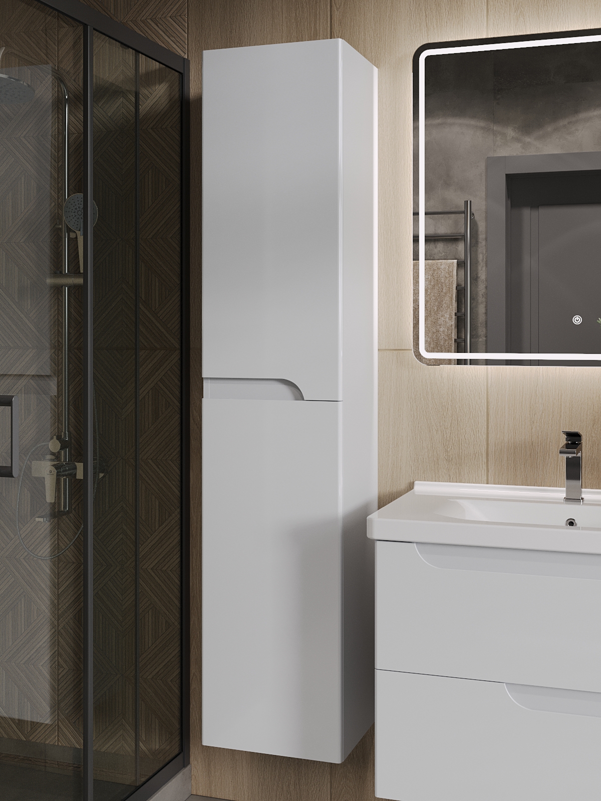 Изображение товара Шкаф-пенал для ванной Topline Milano РМ35-05KU 35x165 см белый глянцевый МДФ