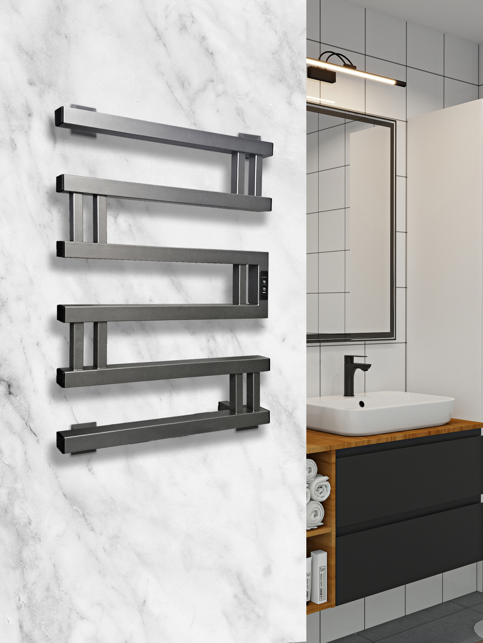 Изображение товара Полотенцесушитель электрический Indigo 500x600 мм 128 Вт с терморегулятором