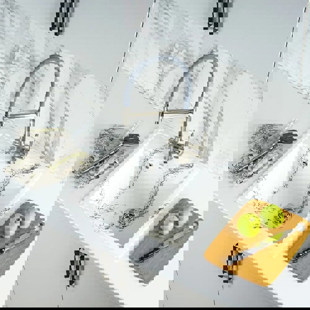 Изображение товара Мойка для кухни из искусственного камня Wisent WA11-12 Мрамор Бело-черный 505x510 мм