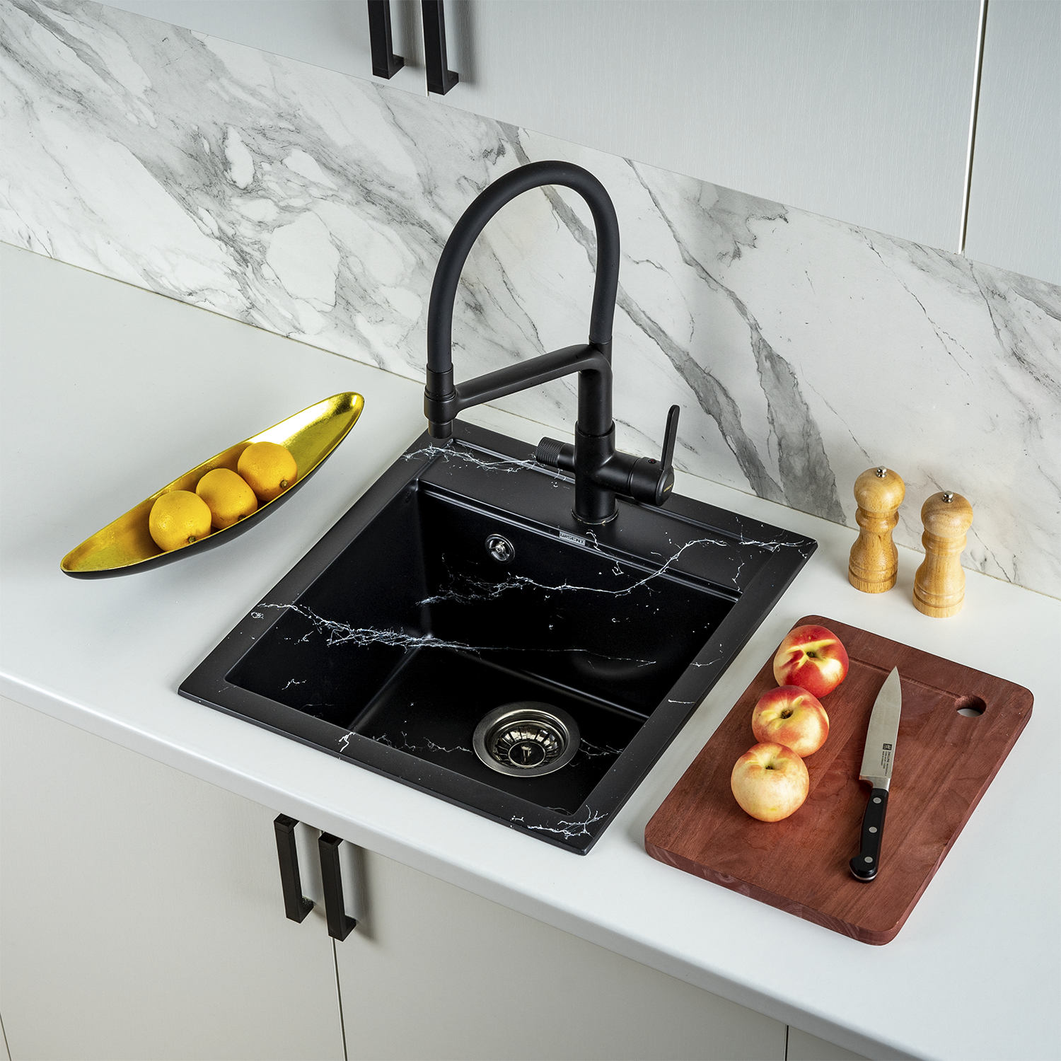 Изображение товара Мойка для кухни WISENT WA45-11 Черно-белый Мрамор 450x500