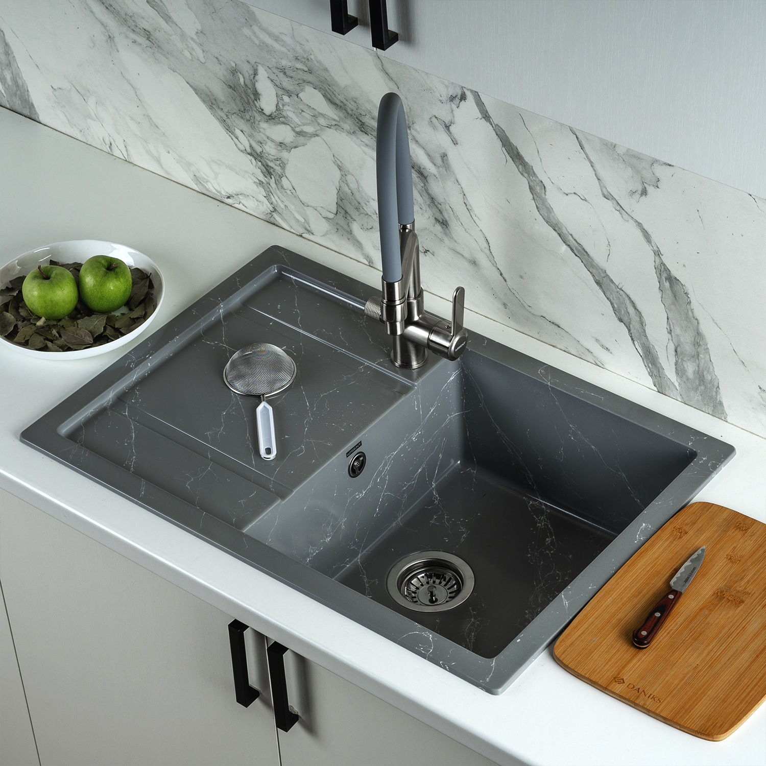 Изображение товара Мойка для кухни из искусственного камня Wisent WB27-17 Мрамор Серо-белый