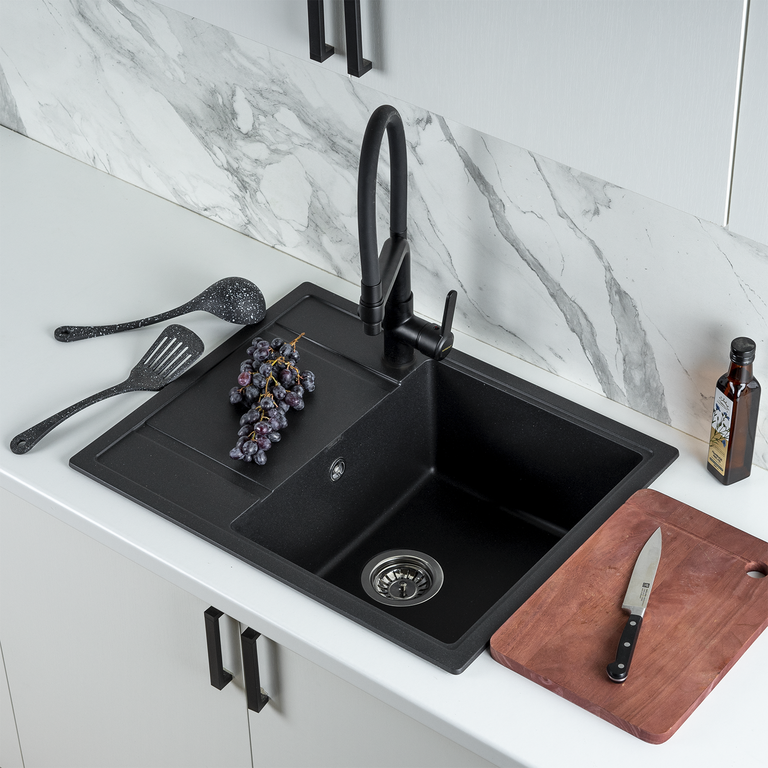 Изображение товара Мойка для кухни из искусственного камня Wisent MW650-25 оникс 650x500