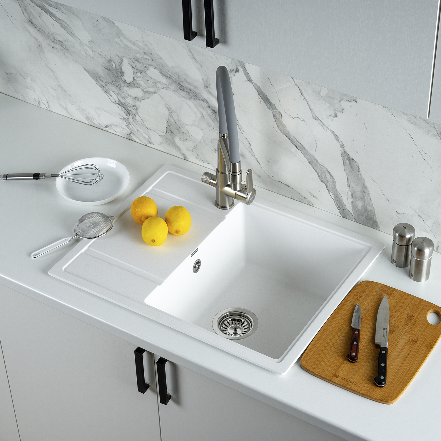 Изображение товара Мойка для кухни из искусственного камня Wisent MW650-28 белая 650x500 мм