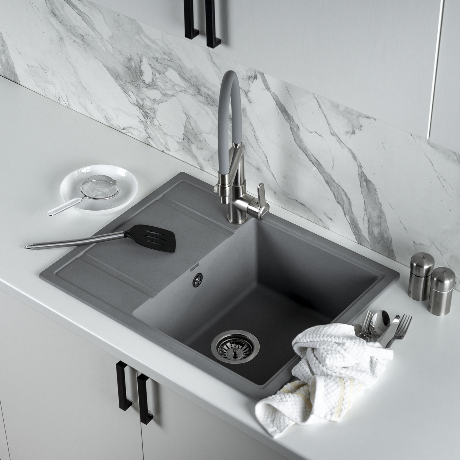 Изображение товара Мойка для кухни из искусственного камня Wisent MW650-29 серый 650x500