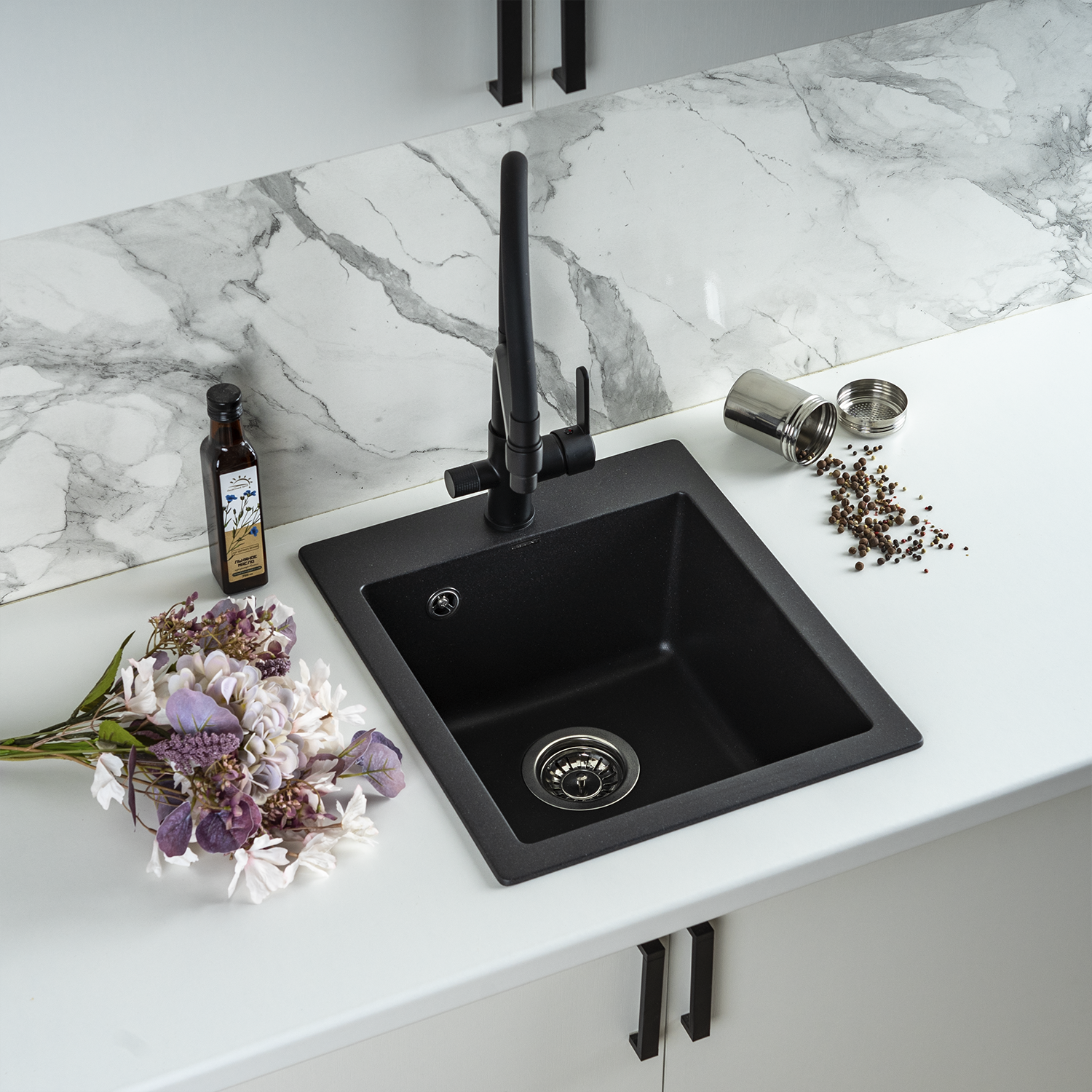 Изображение товара Мойка для кухни из искусственного камня Wisent MW420-25 Оникс 490x410 мм