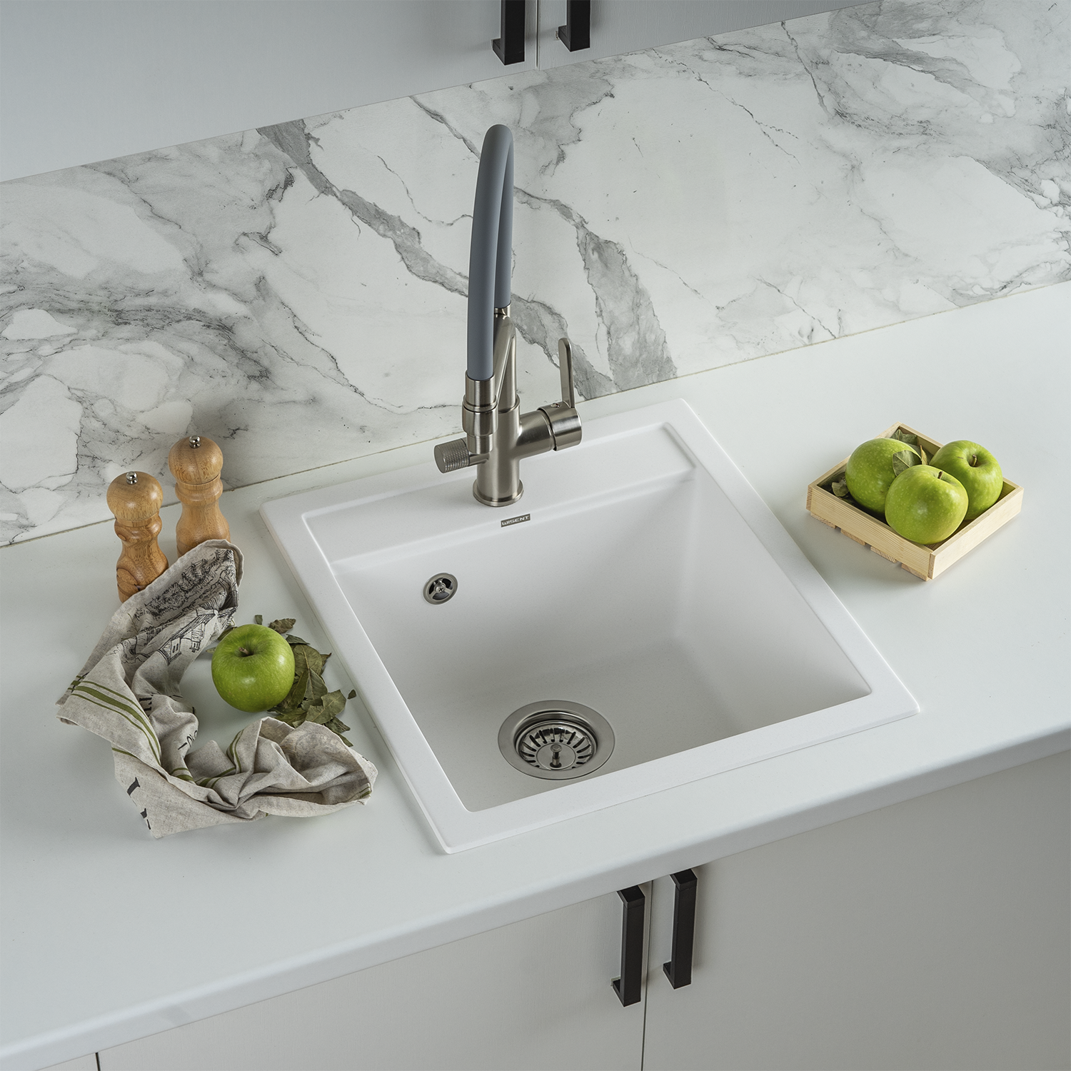 Изображение товара Мойка кухонная из искусственного камня Wisent MW450-28 белая 500x450 мм