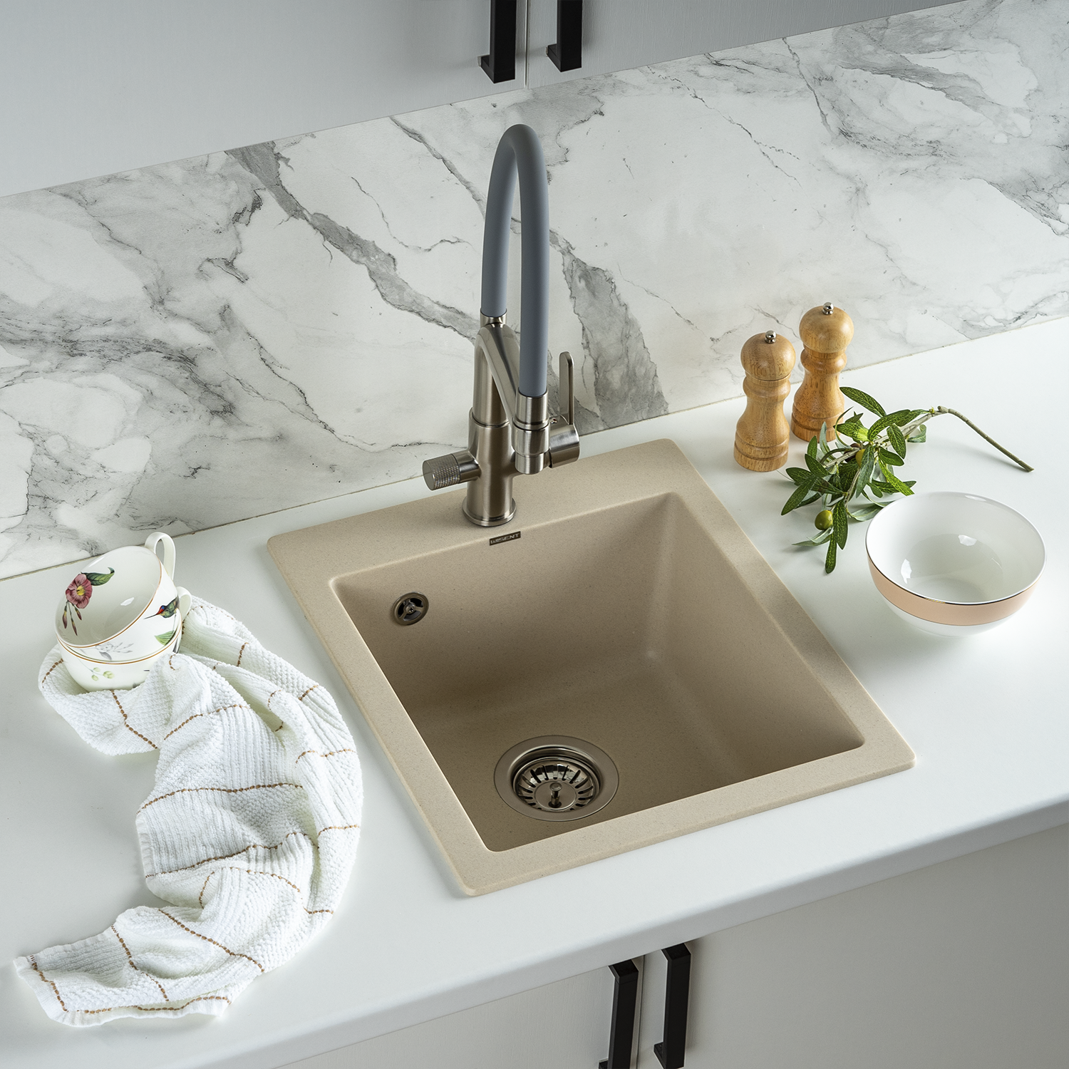 Изображение товара Мойка для кухни из искусственного камня Wisent MW420-30 крем 490x410 мм