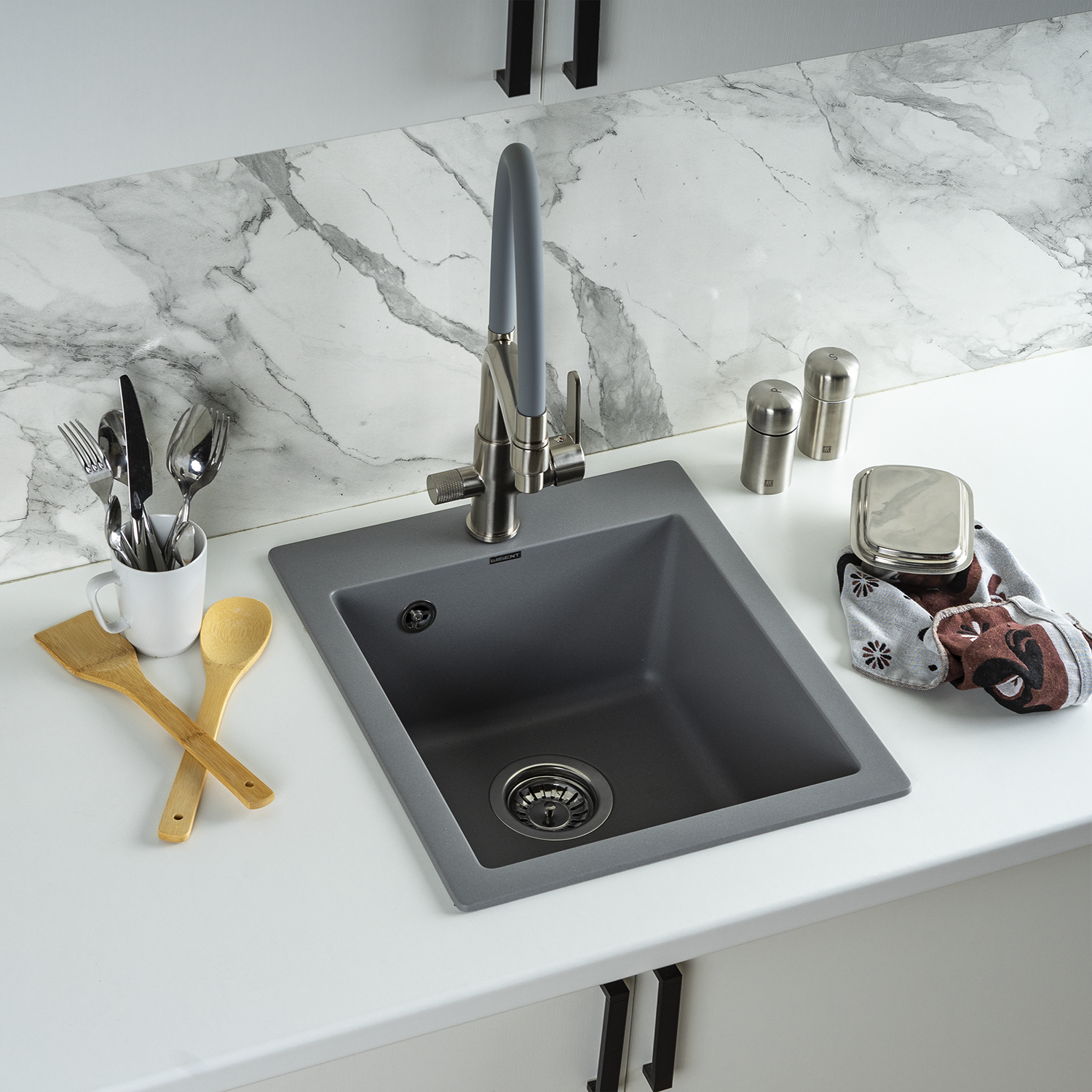 Изображение товара Мойка для кухни из искусственного камня Wisent MW420-29 серый 490x410 мм