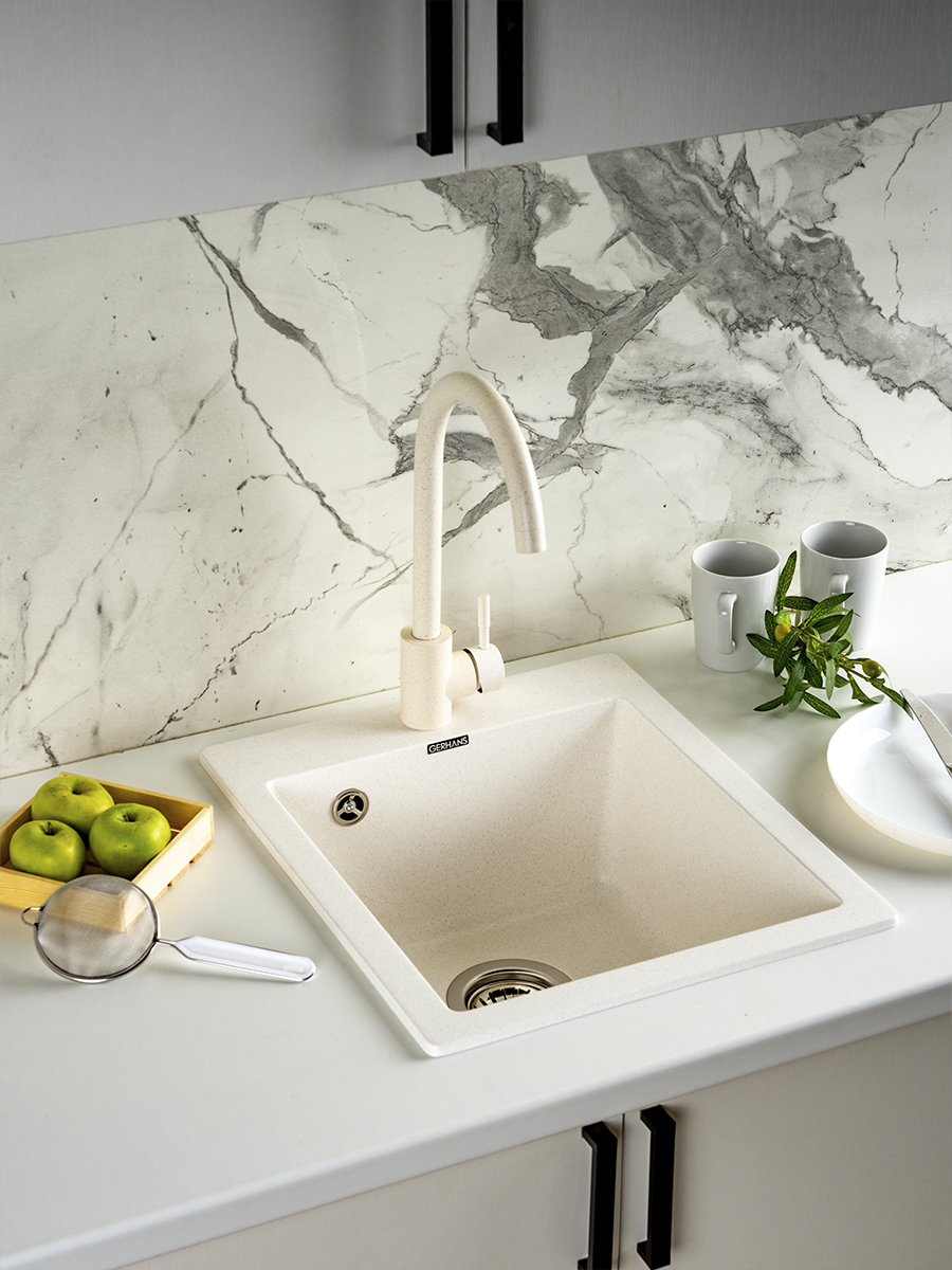 Изображение товара Мойка кухонная из искусственного камня Gerhans A10-18 белая 425х505 мм полуматовая