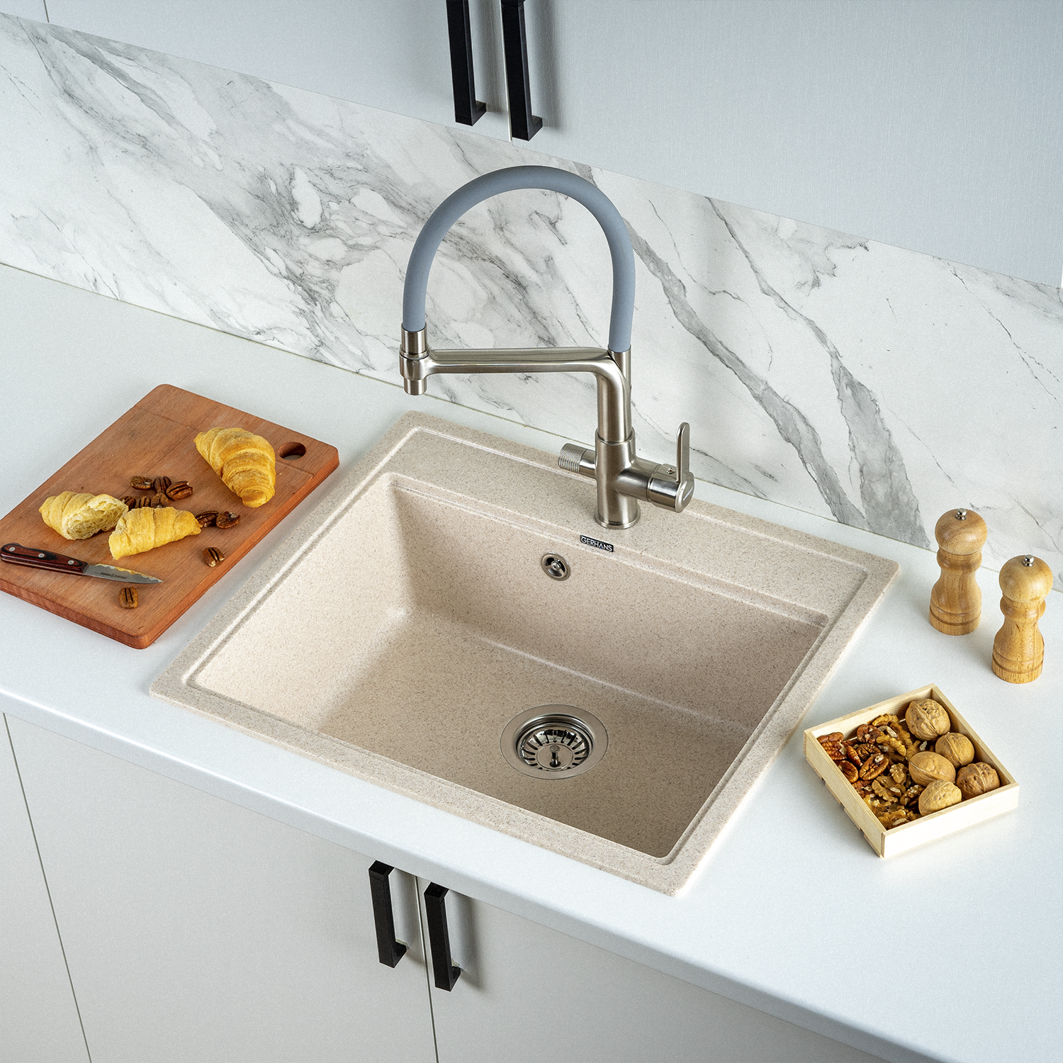 Изображение товара Мойка для кухни из искусственного камня Gerhans A12-20 бежевая 595х515 мм
