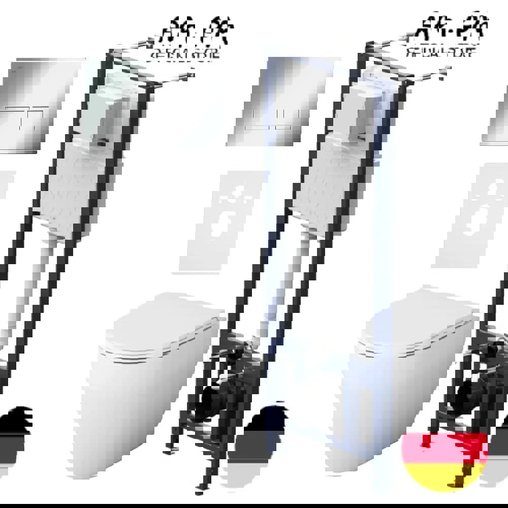 Изображение товара Комплект инсталляция с подвесным унитазом AM.PM Jump пневматическая кнопка Pro S безободковый цвет глянцевый хром