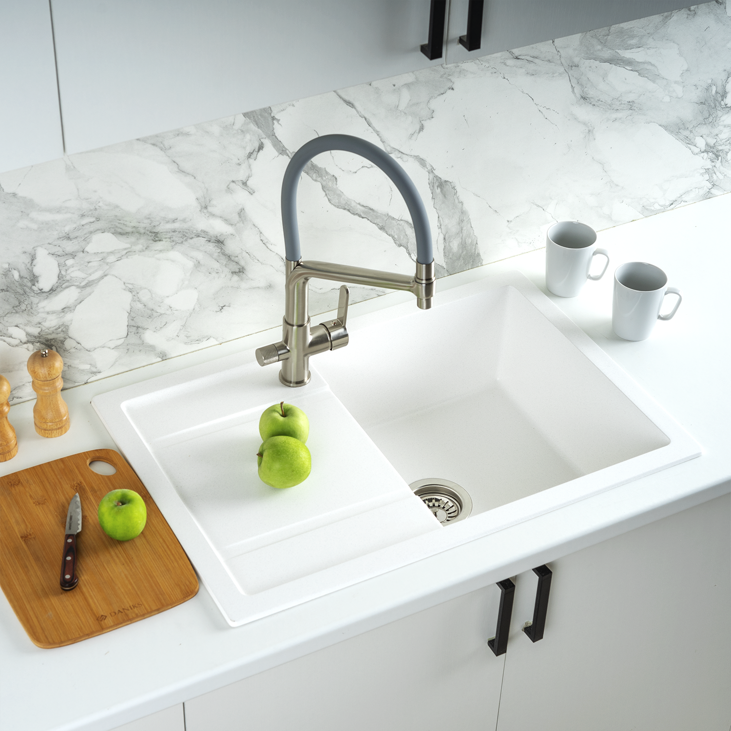 Изображение товара Мойка для кухни из искусственного камня Gerhans B27-18 белая 760х510 мм