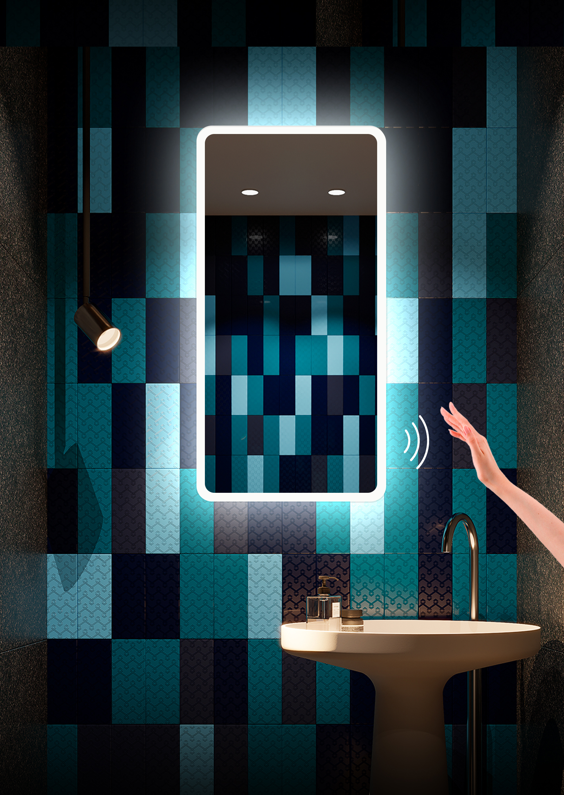 Изображение товара Зеркало для ванной Alfa mirrors включение на взмах руки антизапотевание Di-49AVzh с подсветкой 40x90см