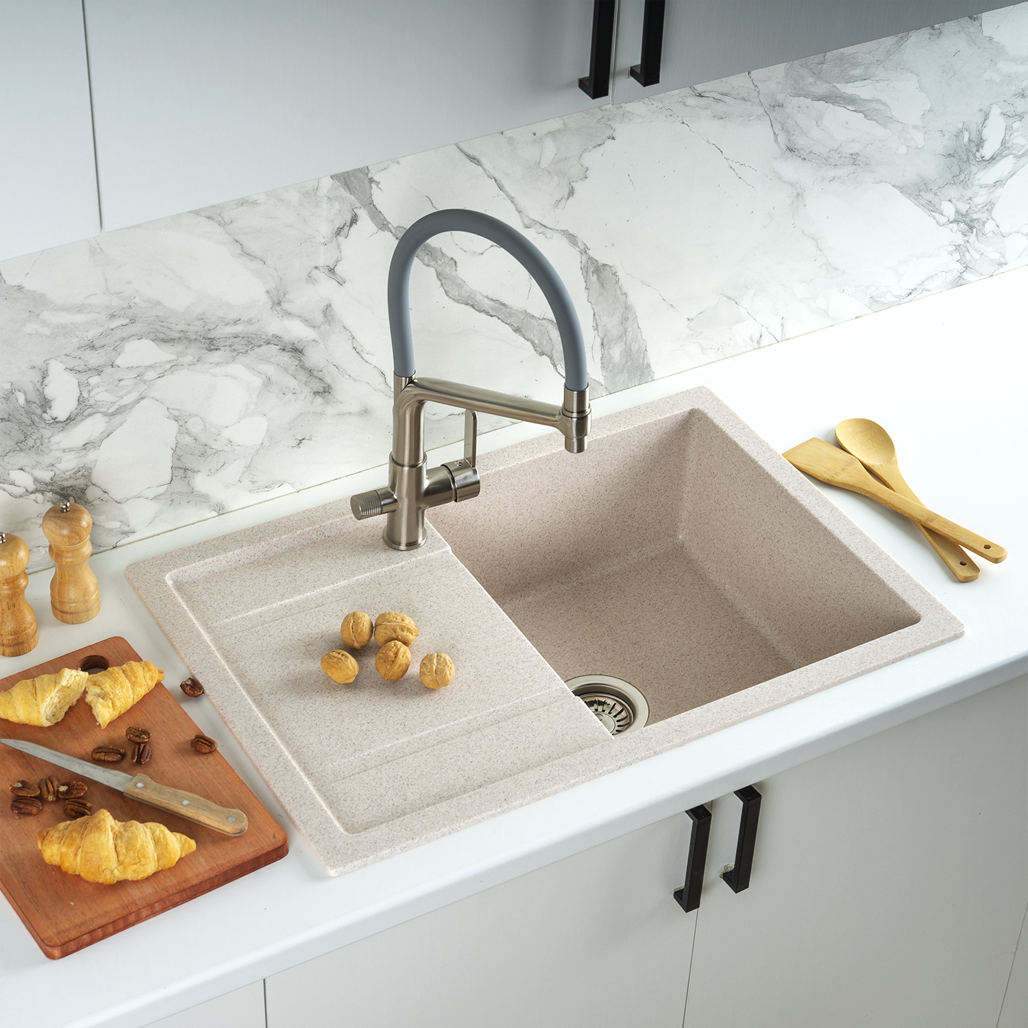 Изображение товара Мойка для кухни из искусственного камня Gerhans B27-20 бежевая 760х510 мм