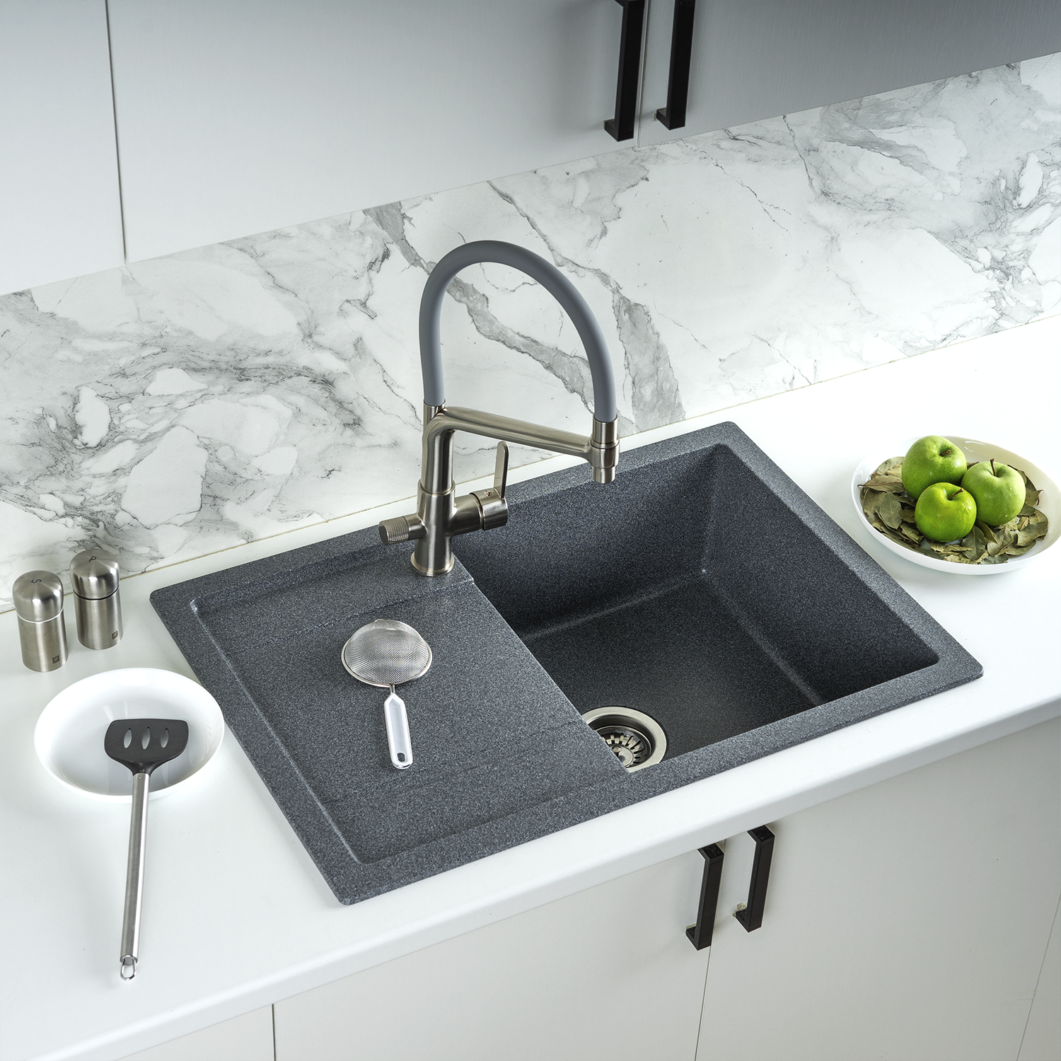 Изображение товара Мойка для кухни из искусственного камня Gerhans B27-24 графит темно-серая 760х510мм