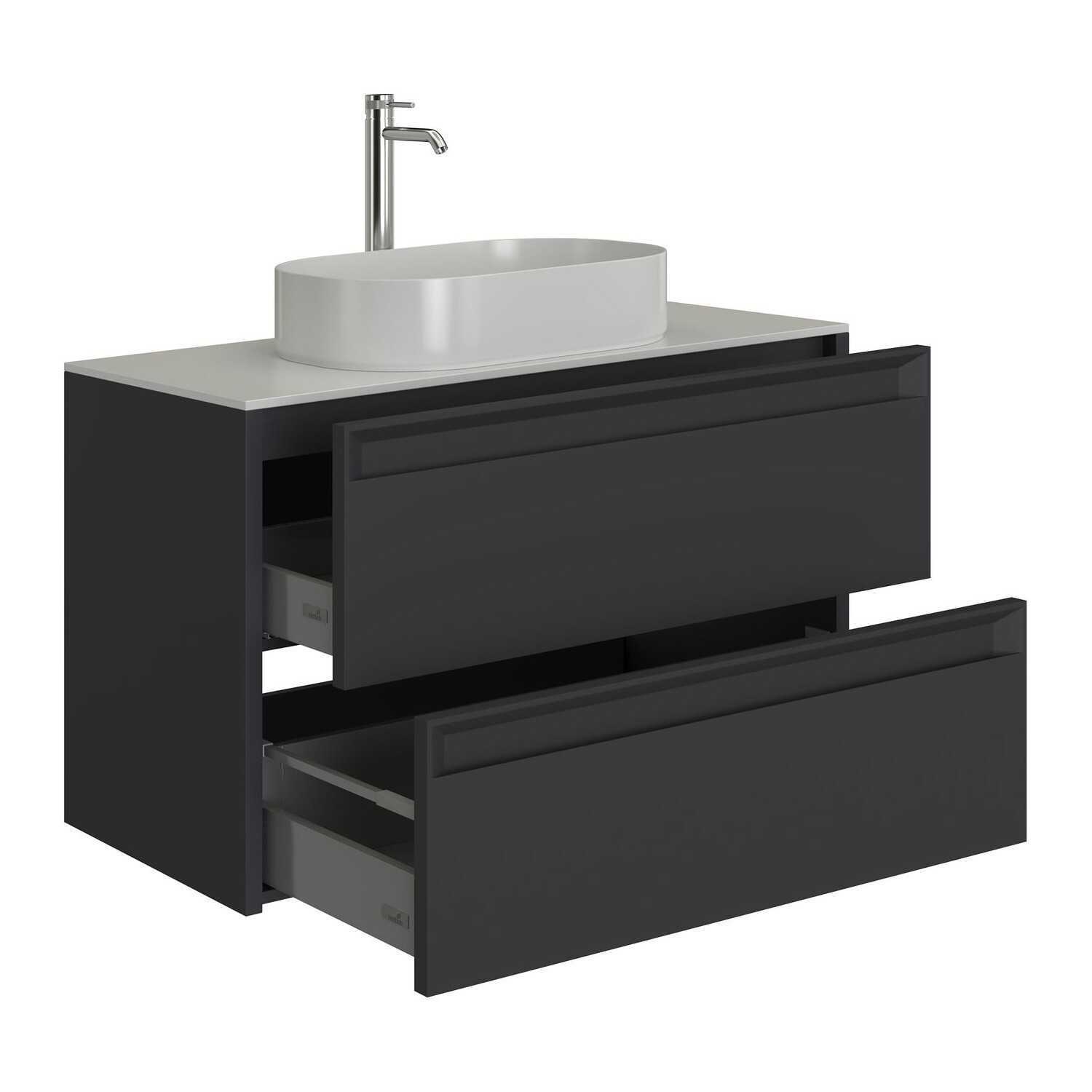 Изображение товара Тумба под раковину Allen Brau 00334032 118.4см черная с ящиками и регулируемыми подвесками