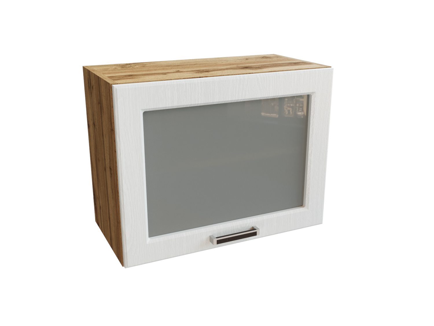 Изображение товара Навесной шкаф Прага горизонтальный со стеклом 60x46 см белый дуб МДФ