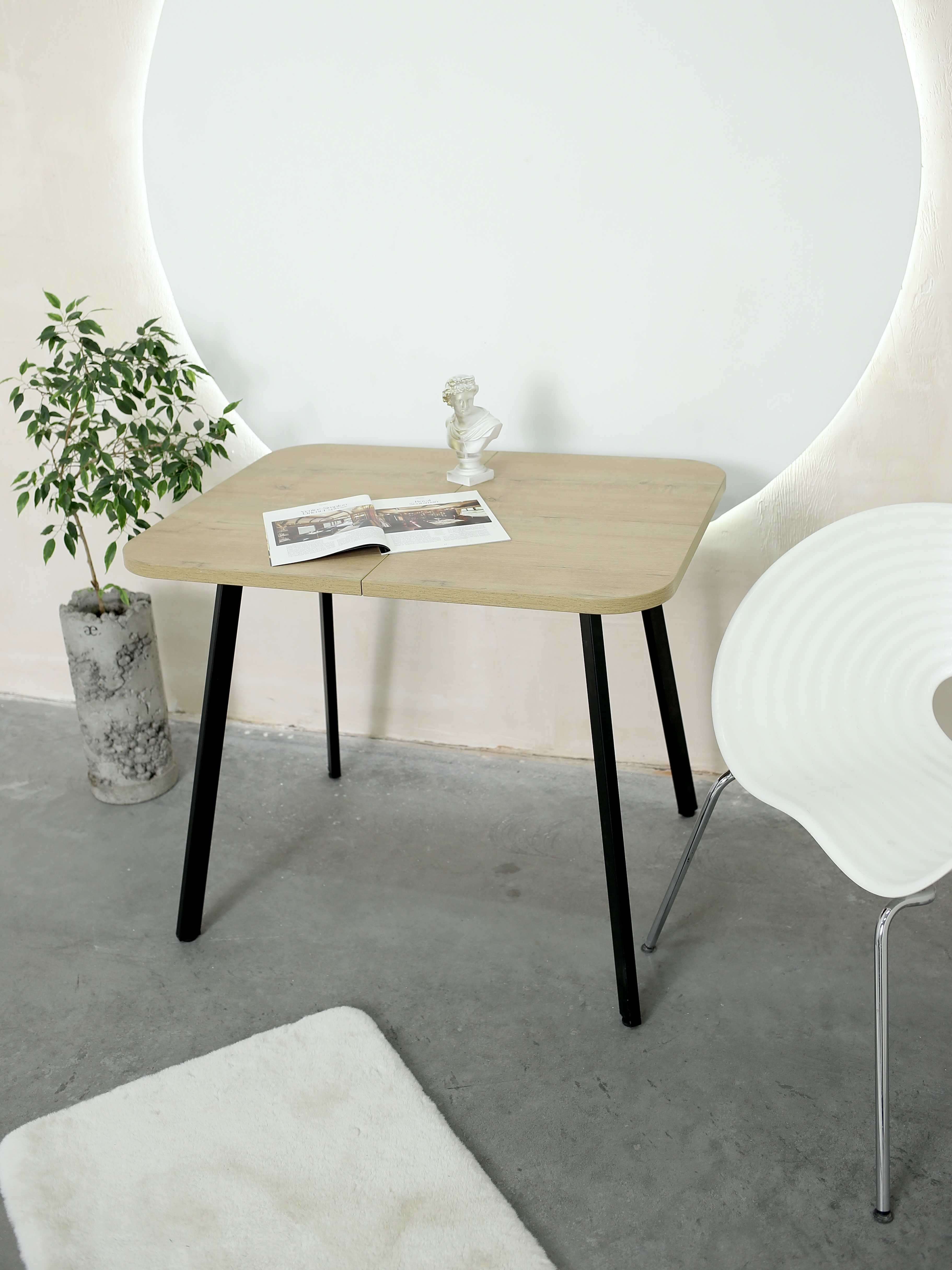 Изображение товара Раздвижной кухонный стол Card&loft 90x90 см, цвет дуб/черный