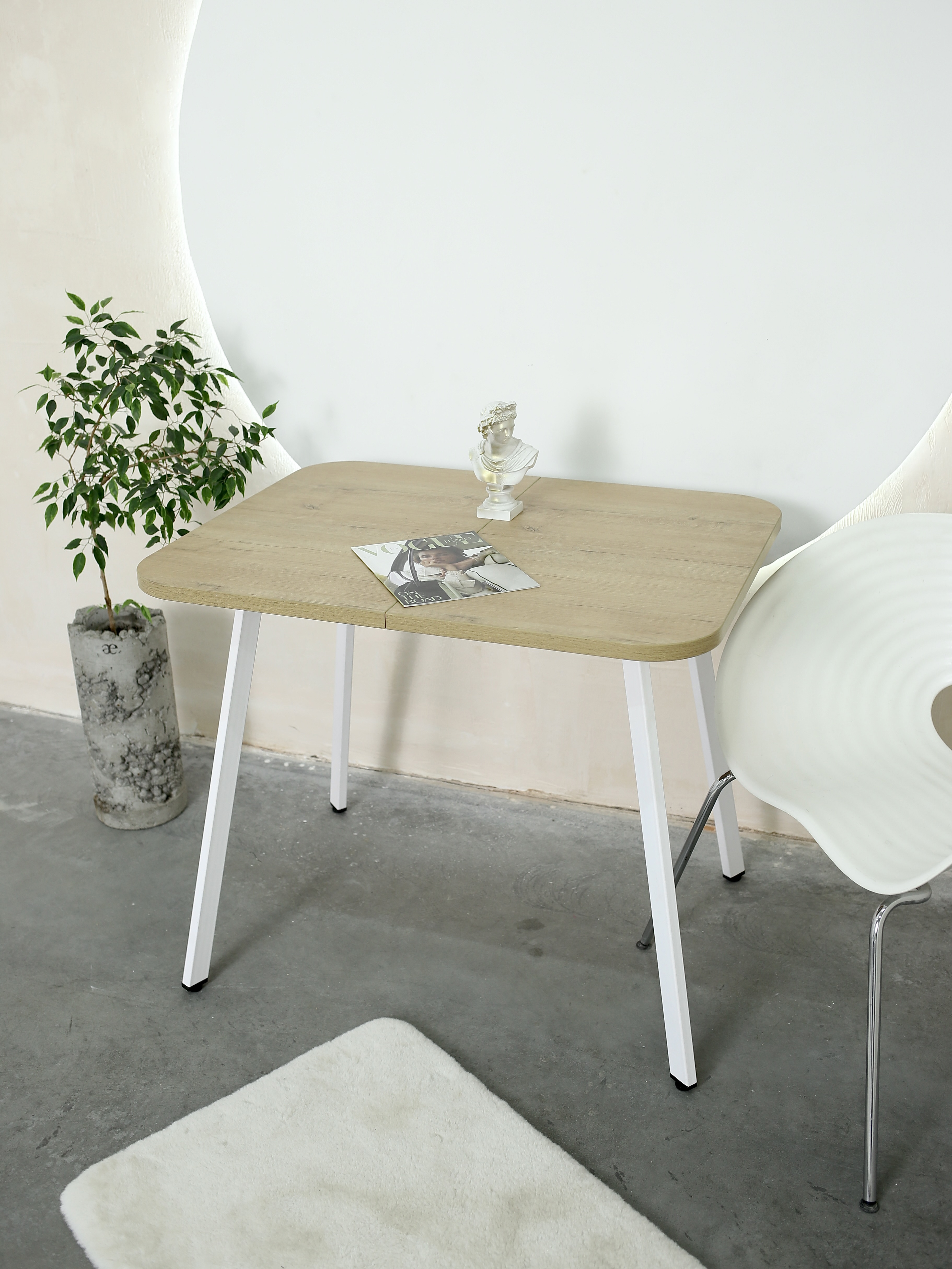 Изображение товара Кухонный раздвижной стол Card&loft 90x90 см с вставками белый дуб