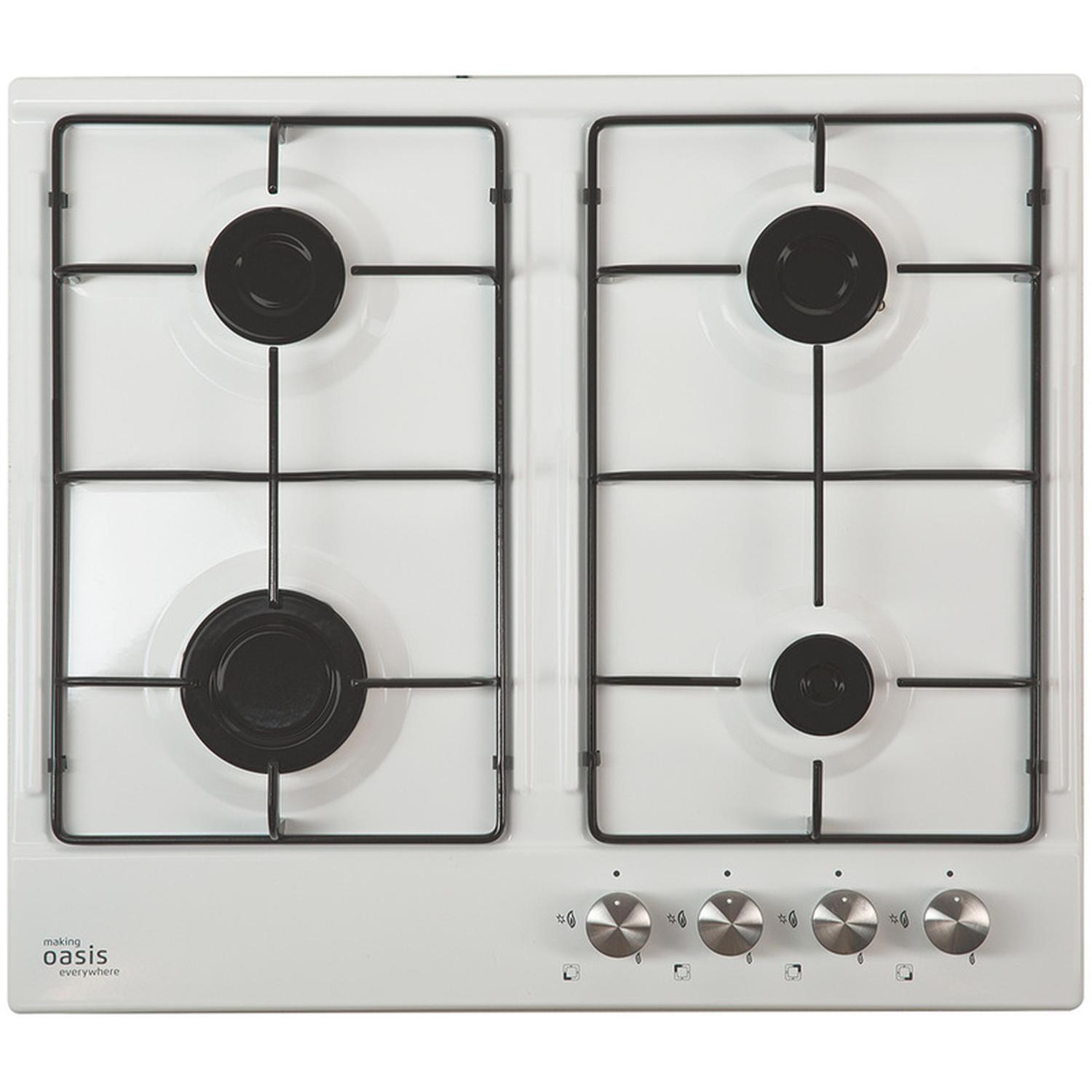 Изображение товара Газовая варочная панель Oasis P-EW 58 см 4 конфорки белая встраиваемая