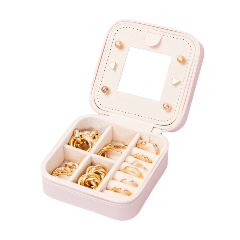 Изображение товара Шкатулка Clox для украшений органайзер для часов колец сережек браслетов и бижутерии на молнии на замке дорожная с зеркалом розовая JH9307-PK