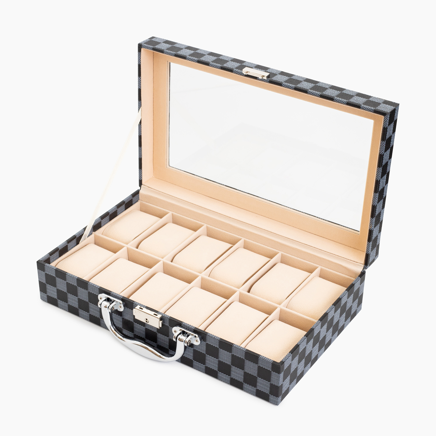 Изображение товара Шкатулка Clox для часов бокс для 12 часов мужских и женских серый из экокожи с замком W-13DC