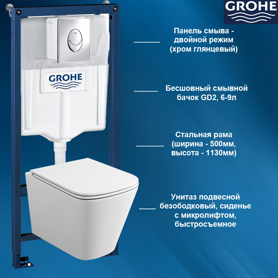 Изображение товара Комплект инсталляции и унитаза GROHE Rapid SL 38721001 белый хромированный