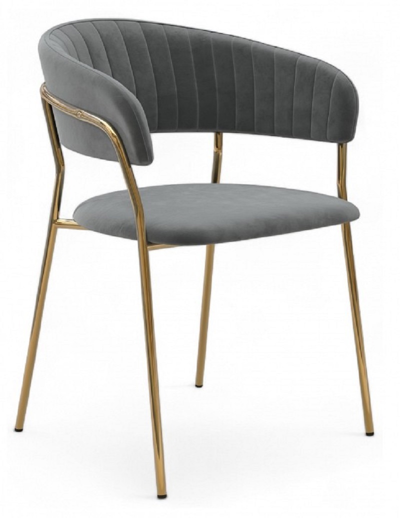 Изображение товара Стул мягкий с подлокотниками Hesby Whispered fusion 49х80х48 см велюр цвет серый/золотой