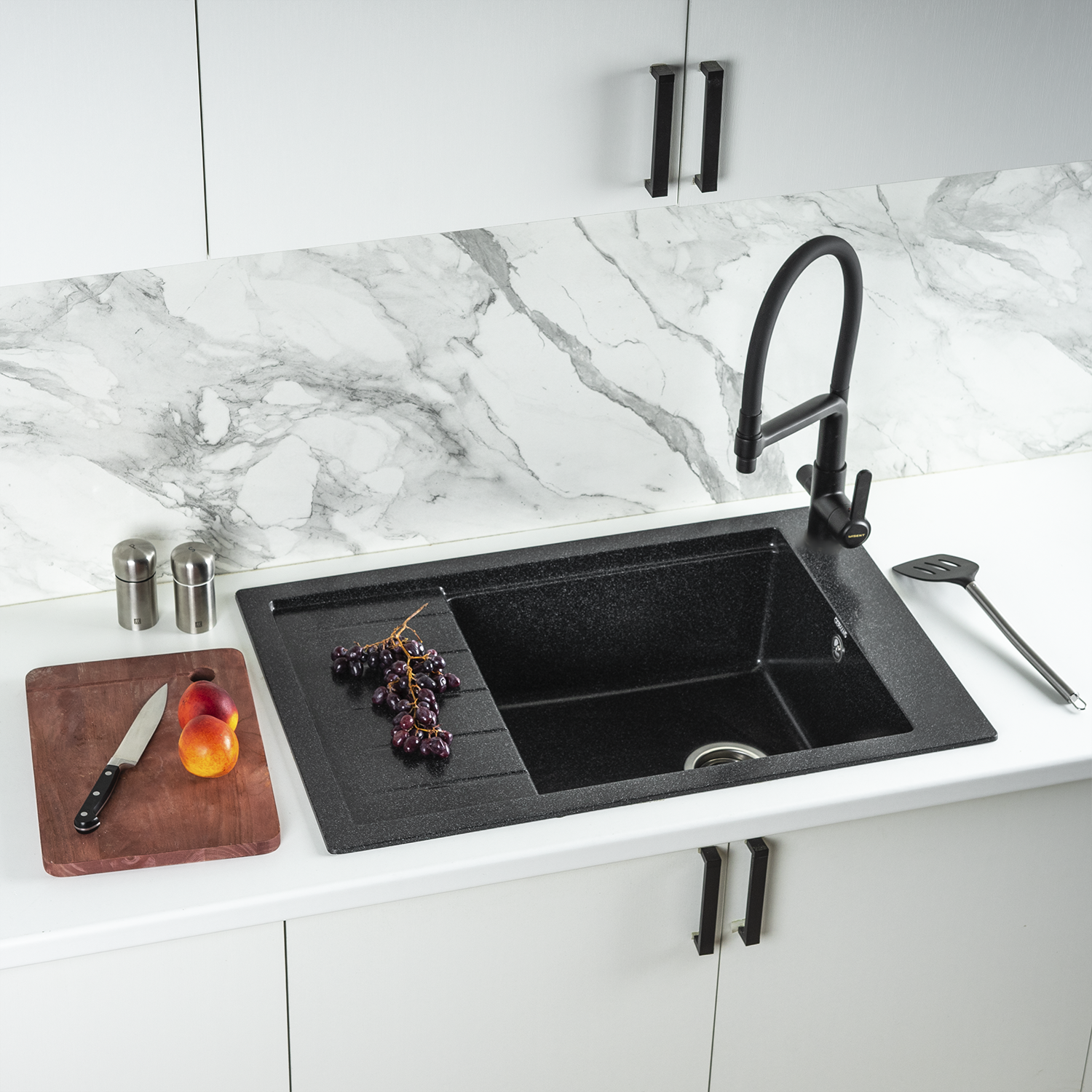Изображение товара Мойка кухонная из искусственного камня Gerhans B28-22 черная 780x510 мм
