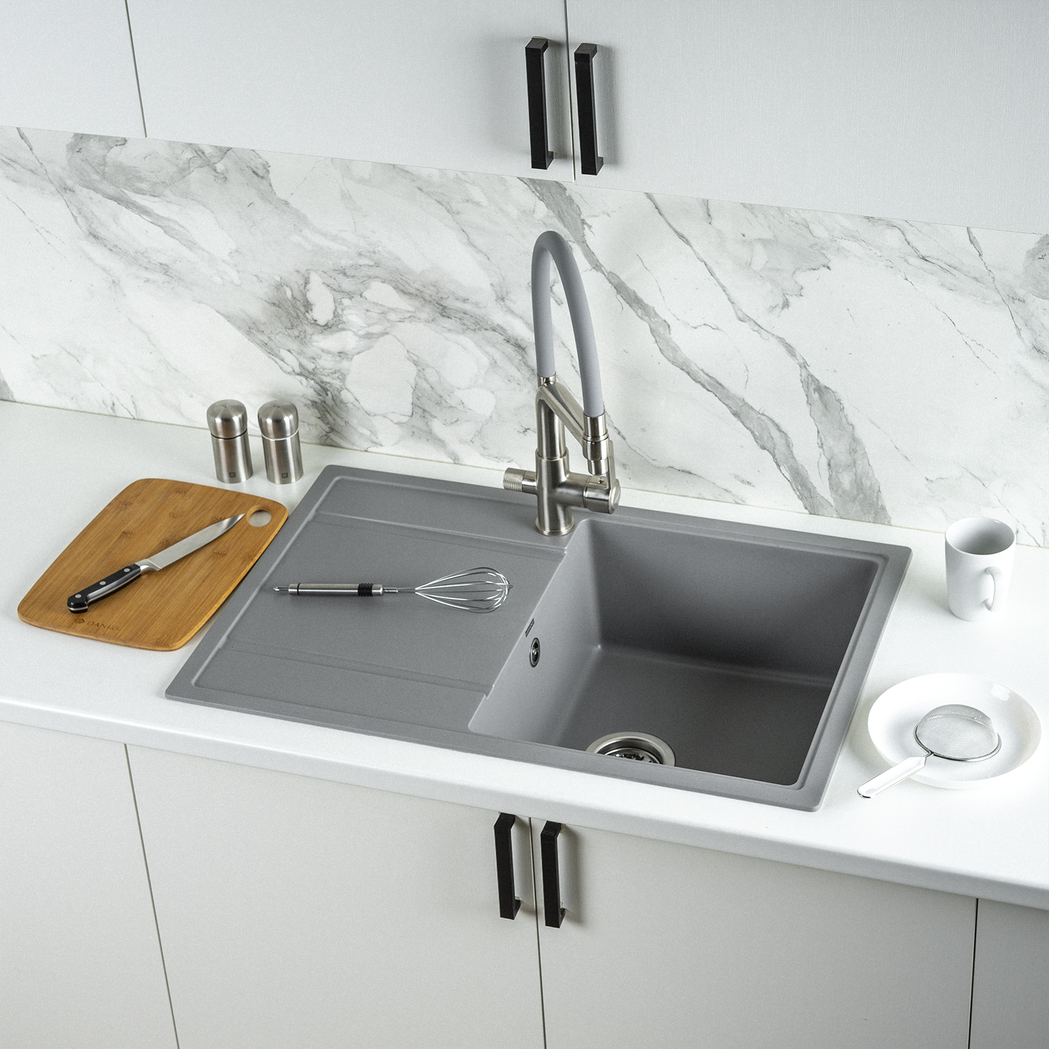 Изображение товара Мойка для кухни из искусственного камня Wisent MW780-29 серого цвета 770x500 мм