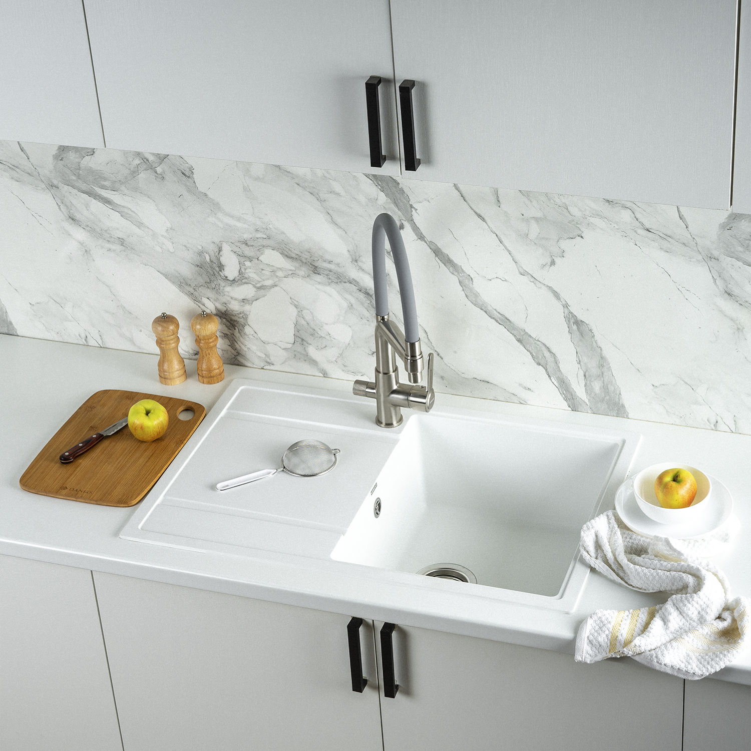 Изображение товара Мойка для кухни из искусственного камня Wisent MW780-28 белая 850x570 мм