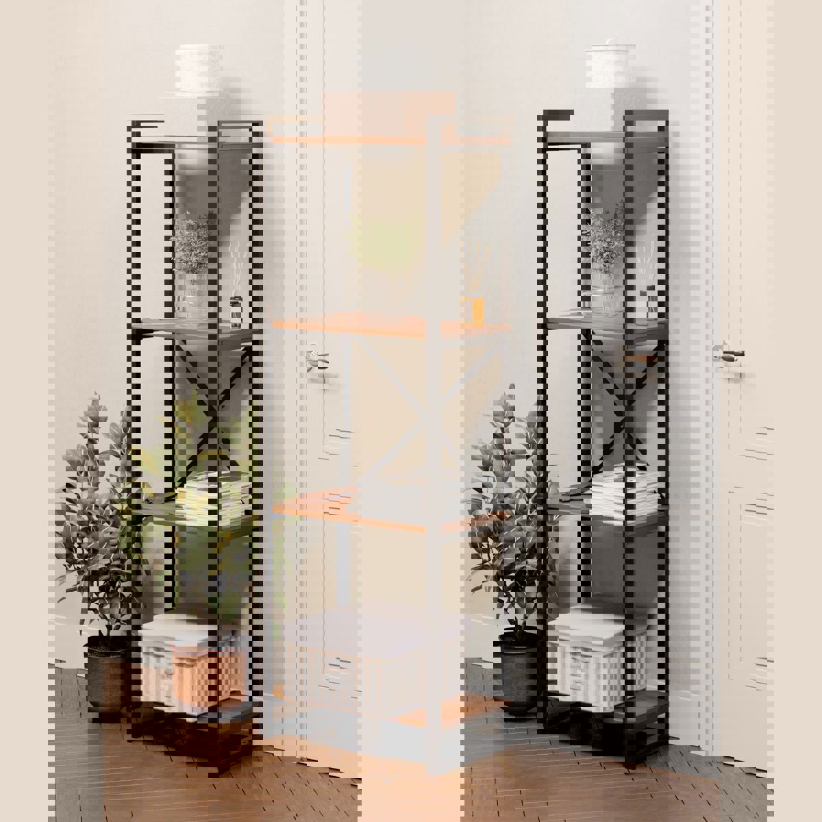 Изображение товара Напольный стеллаж ММК лофт 55x152x33 см с полками из ЛДСП цвет орех