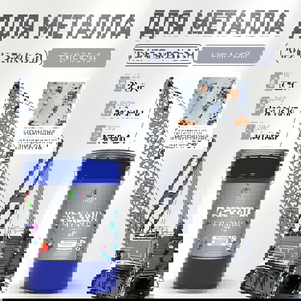 Изображение товара Грунт-эмаль по ржавчине 3 в 1 Malare FastCorr темно-серый 20 кг