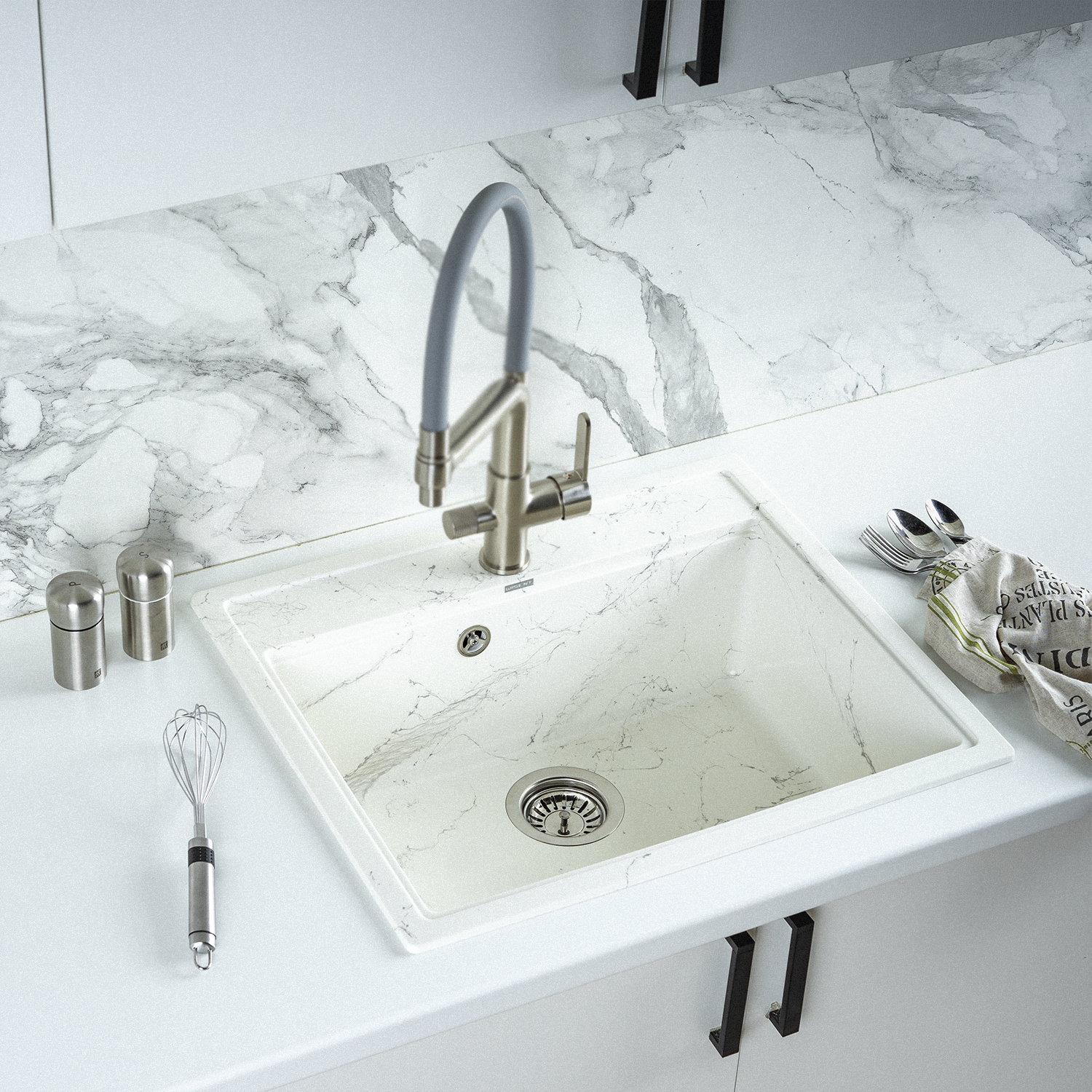 Изображение товара Мойка для кухни из искусственного камня Wisent WA12-10 515x595 мм белый мрамор