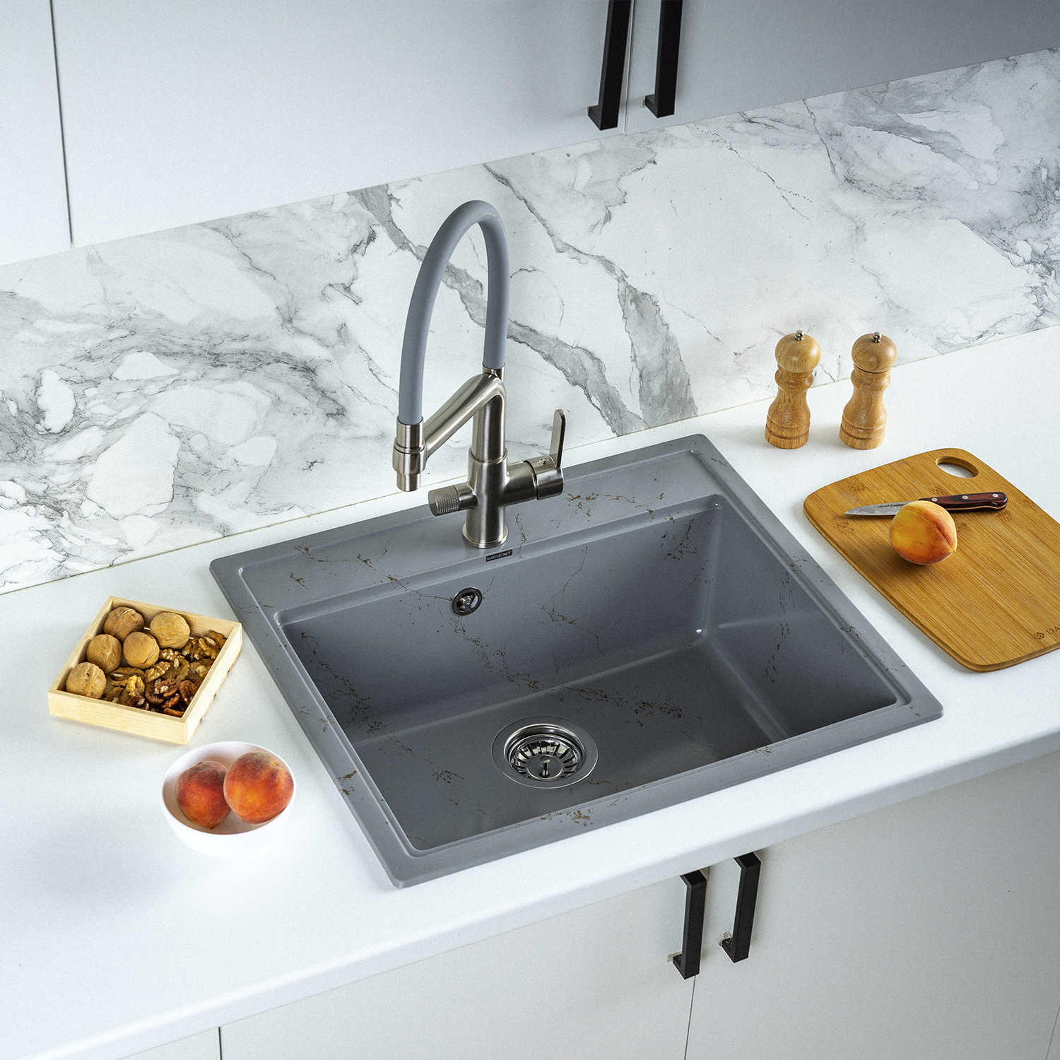 Изображение товара Мойка для кухни из искусственного камня Wisent WA12-15 Мрамор Серо-золотой 515x595