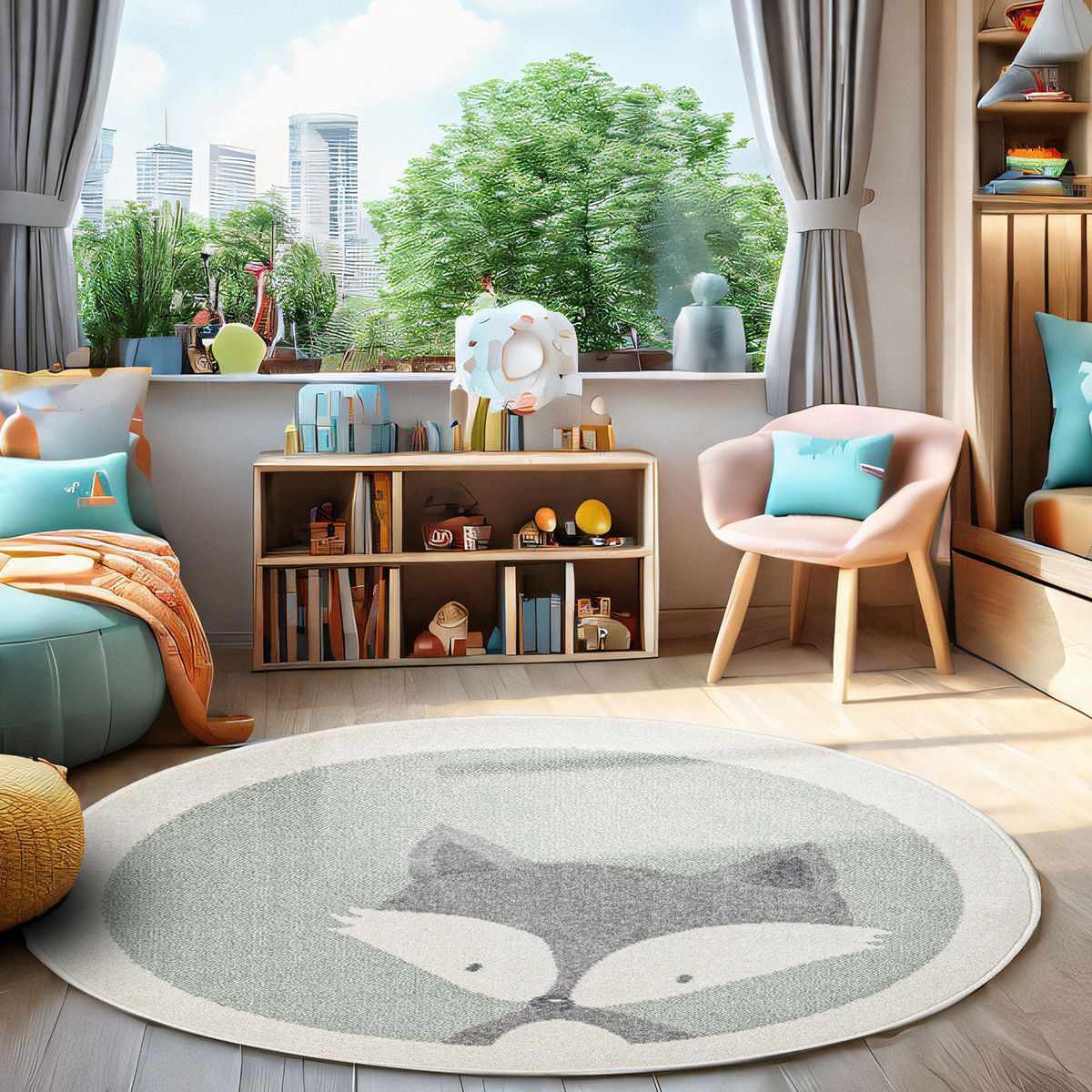 Изображение товара Круглый ковер Призма ø100 см из полипропилена зелёный, стильный для интерьера