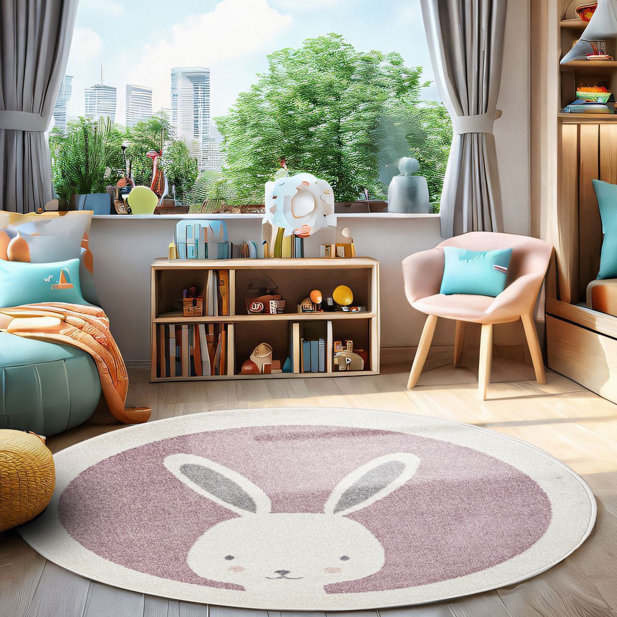 Изображение товара Круглый ковер Призма Ø100 см розовый из полипропилена для детской комнаты